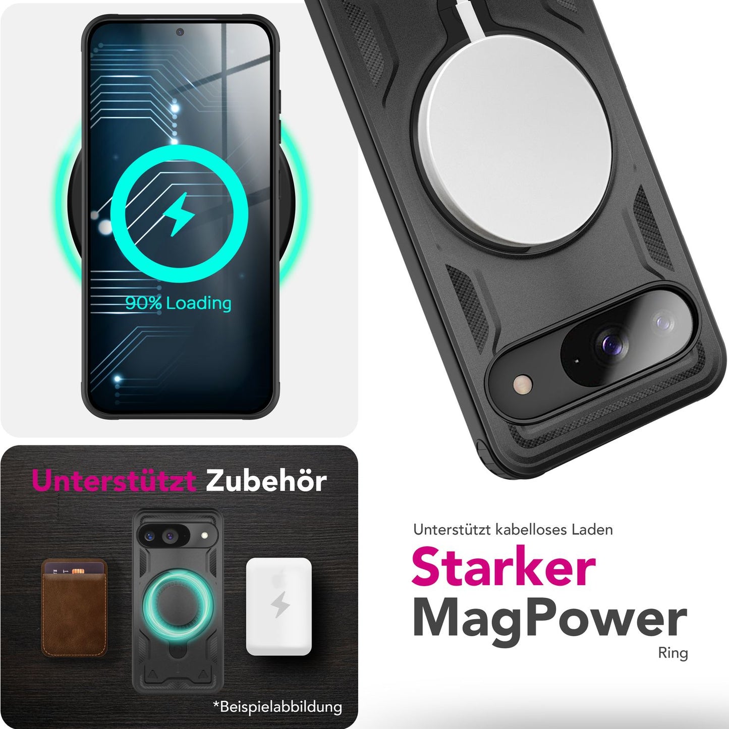 NALIA Stormguard Hülle für Google Pixel 9 – Handyhülle für MagSafe, Stoßfestes Hardcase mit 360° Ringhalter, Aufprallschutz Cover, Panzer Schutzhülle im Militär Stil