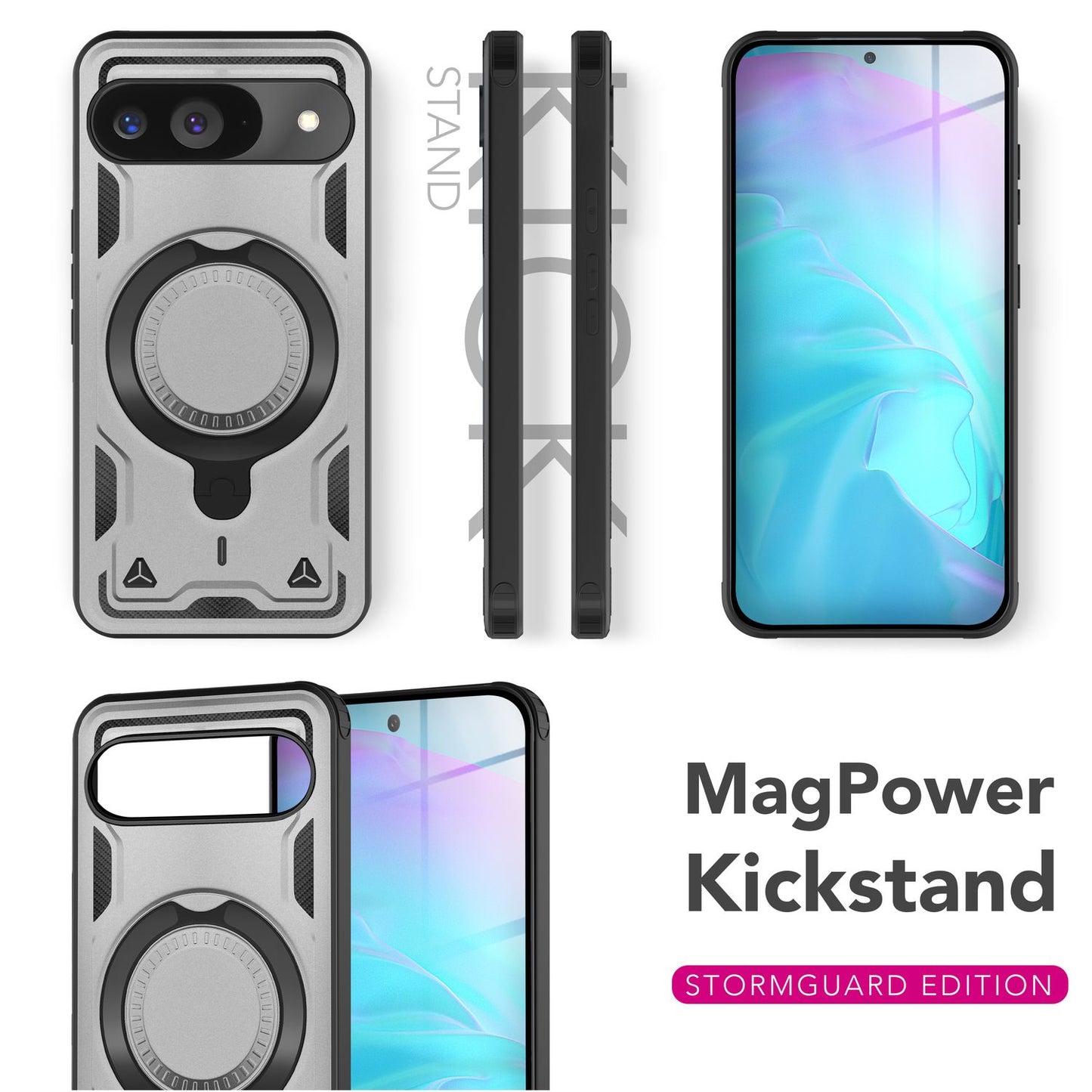 NALIA Stormguard Hülle für Google Pixel 9 – Handyhülle für MagSafe, Stoßfestes Hardcase mit 360° Ringhalter, Aufprallschutz Cover, Panzer Schutzhülle im Militär Stil