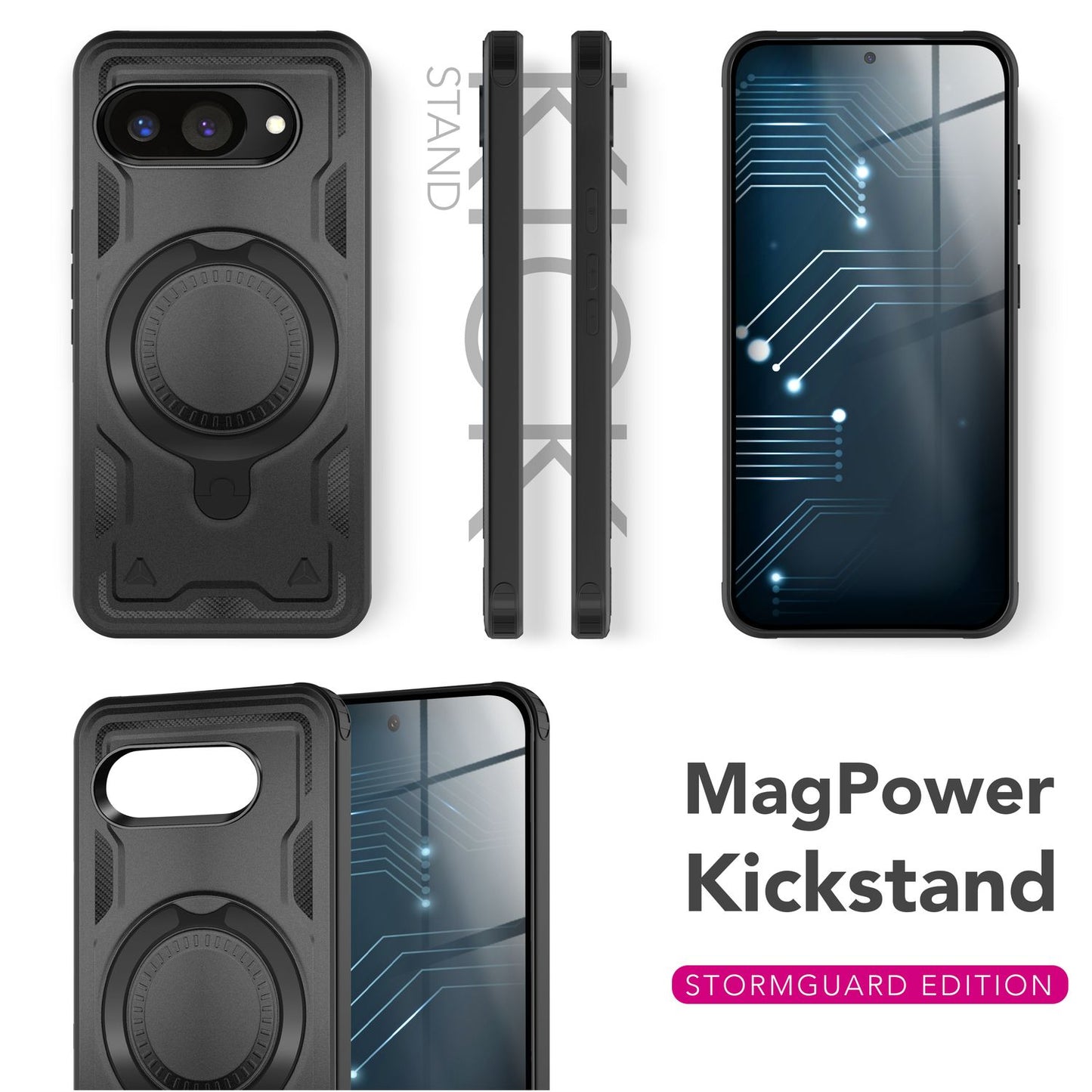 NALIA Stormguard Hülle für Google Pixel 9a – Handyhülle für MagSafe, Panzerschutz mit 360° Ring für Stand & Finger-Halter, Stoßfestes Cover für Outdoor, Military Case