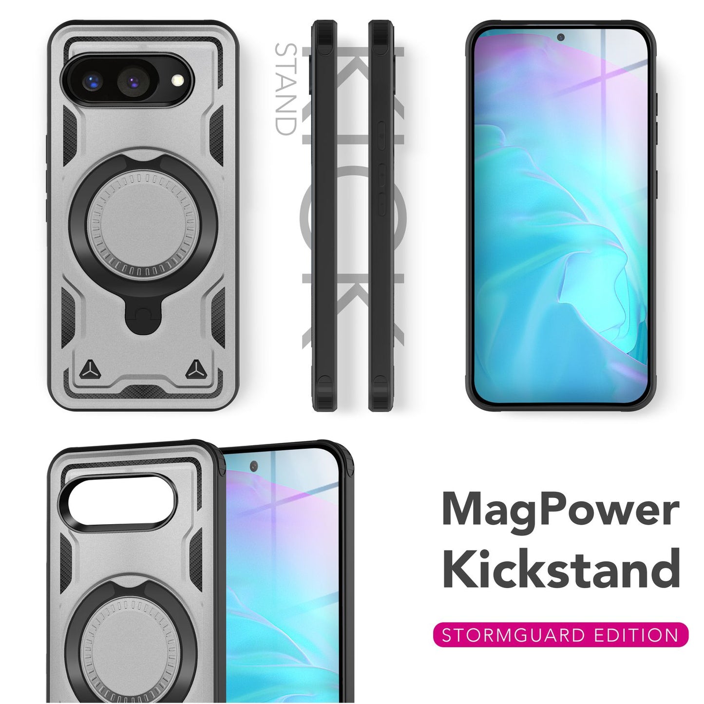 NALIA Stormguard Hülle für Google Pixel 9a – Handyhülle für MagSafe, Panzerschutz mit 360° Ring für Stand & Finger-Halter, Stoßfestes Cover für Outdoor, Military Case