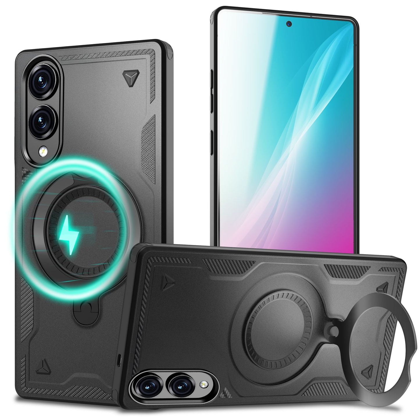 NALIA Stormguard Hülle für Samsung Galaxy S25 Edge – für MagSafe, Panzerhülle mit 360° Ring, Schlagfest & Stabil, Verstärkter Fallschutz, Militär Schutzklasse