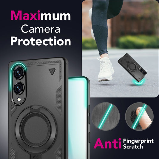 NALIA Stormguard Hülle für Samsung Galaxy S25 Edge – für MagSafe, Panzerhülle mit 360° Ring, Schlagfest & Stabil, Verstärkter Fallschutz, Militär Schutzklasse