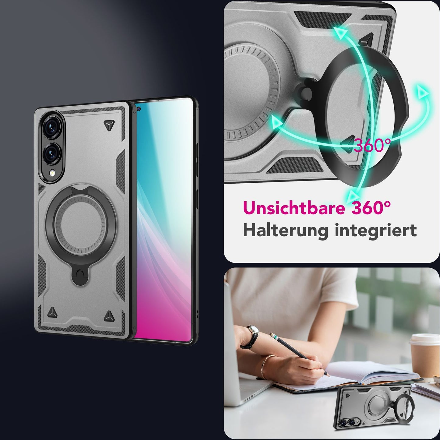 NALIA Stormguard Hülle für Samsung Galaxy S25 Edge – für MagSafe, Panzerhülle mit 360° Ring, Schlagfest & Stabil, Verstärkter Fallschutz, Militär Schutzklasse