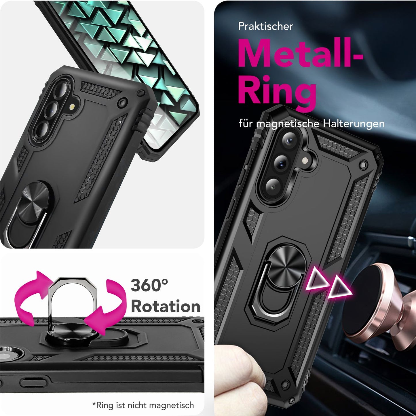 NALIA RingDefend Hülle für Samsung Galaxy A56 – Schlagfeste Military Schutzhülle mit 360° Ringhalter, Stoßfestes Outdoor Armor Case mit Anti-Rutsch Grip, Panzerhülle - Schwarz