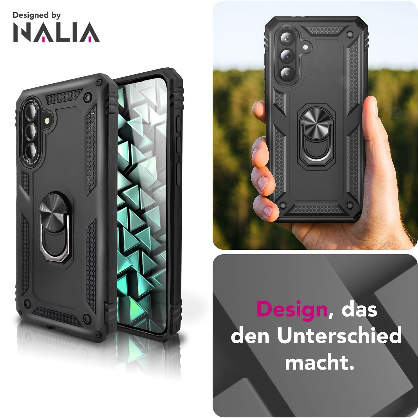 NALIA RingDefend Hülle für Samsung Galaxy A56 – Schlagfeste Military Schutzhülle mit 360° Ringhalter, Stoßfestes Outdoor Armor Case mit Anti-Rutsch Grip, Panzerhülle - Schwarz