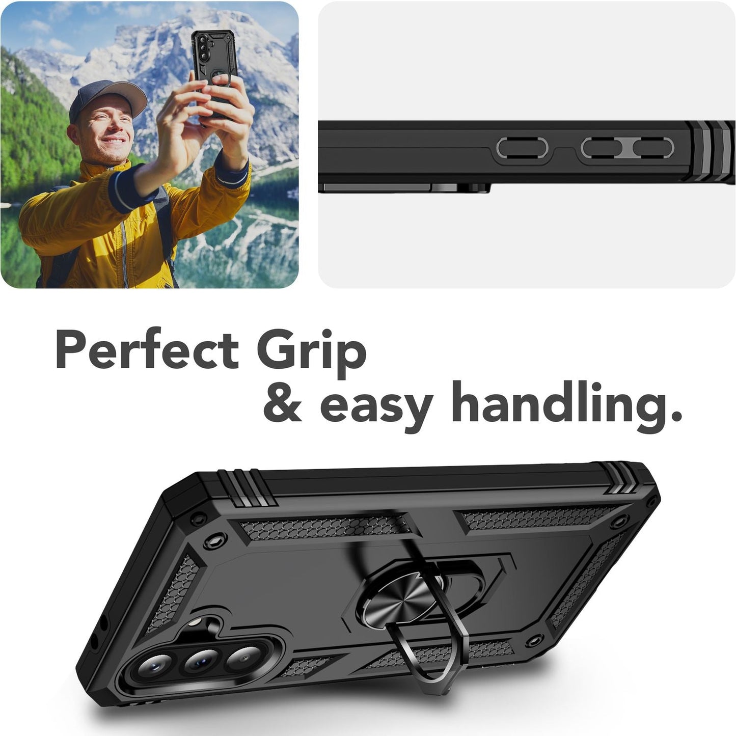 NALIA RingDefend Hülle für Samsung Galaxy A56 – Schlagfeste Military Schutzhülle mit 360° Ringhalter, Stoßfestes Outdoor Armor Case mit Anti-Rutsch Grip, Panzerhülle - Schwarz