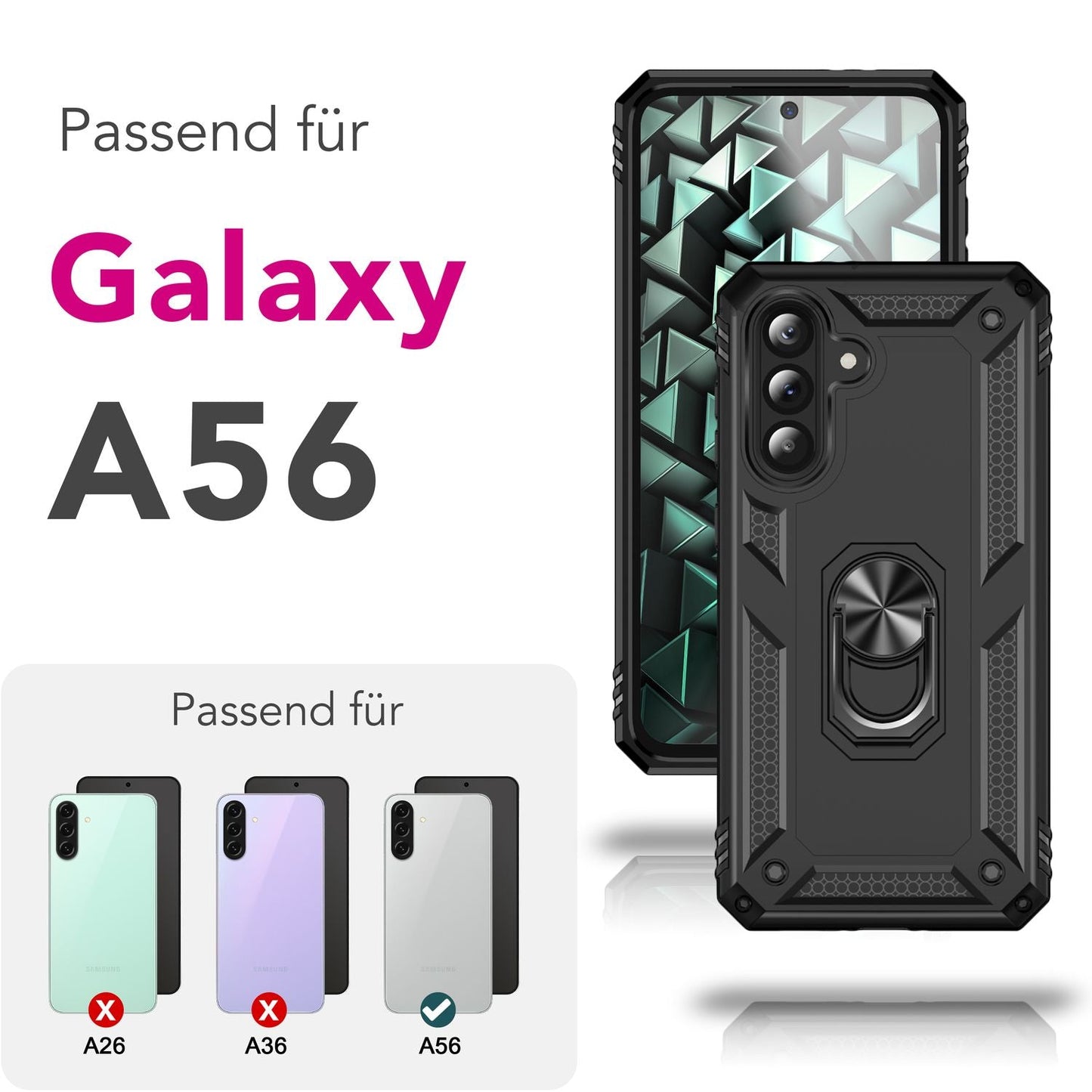 NALIA RingDefend Hülle für Samsung Galaxy A56 – Schlagfeste Military Schutzhülle mit 360° Ringhalter, Stoßfestes Outdoor Armor Case mit Anti-Rutsch Grip, Panzerhülle - Schwarz