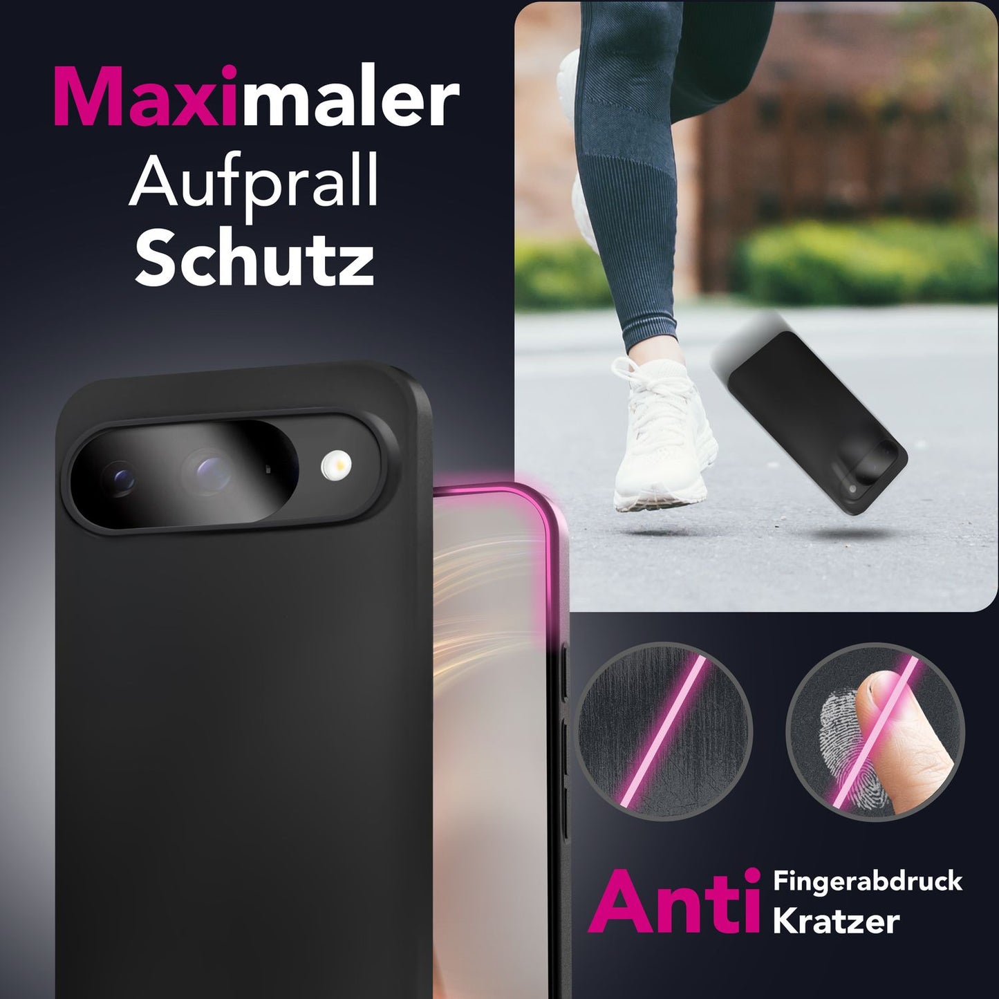 NALIA Strider Hülle für Google Pixel 9 – Schlankes 1,28mm TPU Cover in Matt-Schwarz, Handyhülle mit Soft-Touch Finish & Staubschutz-Tasten, Strapazierfähig, Kratzfeste Schutzhülle