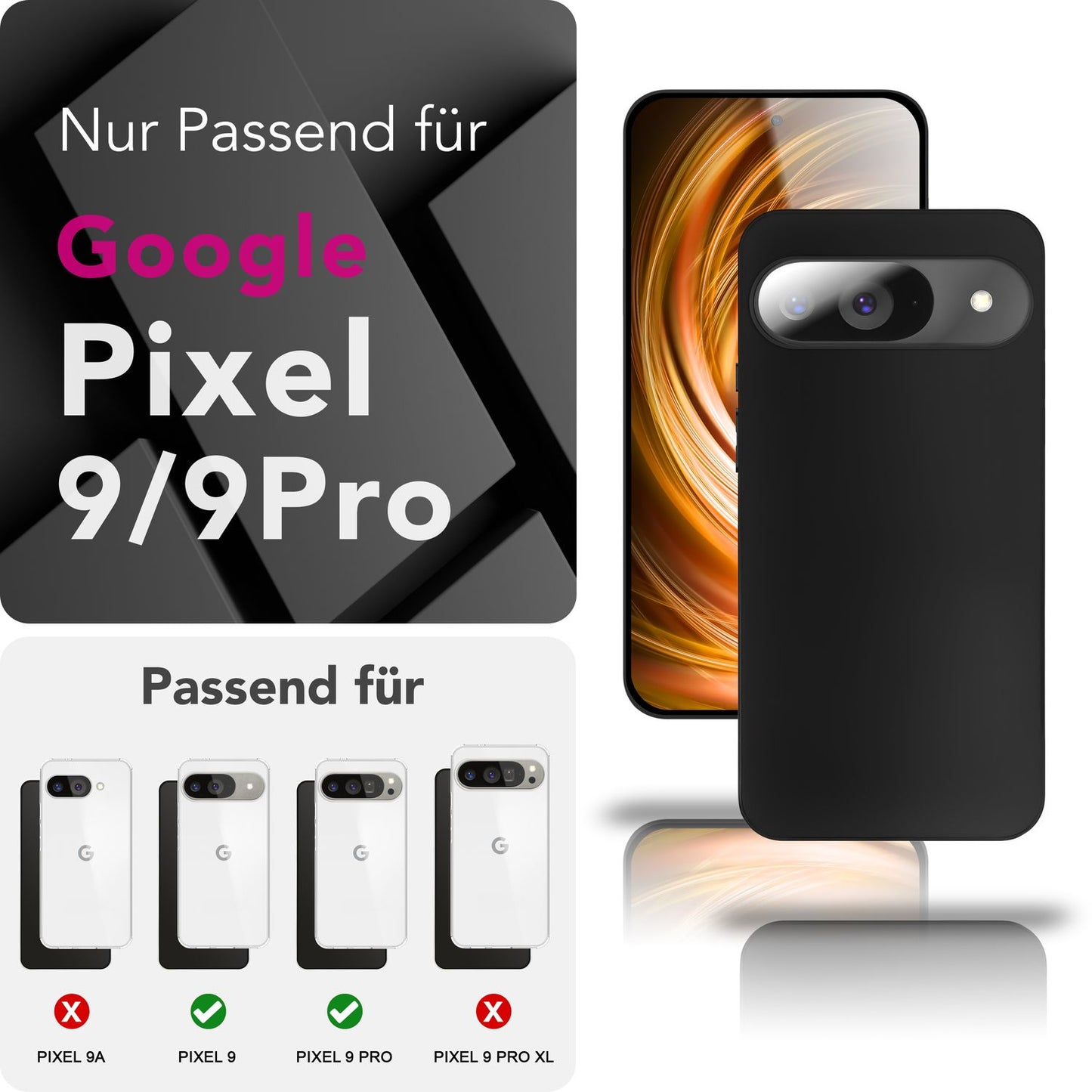 NALIA Strider Hülle für Google Pixel 9 – Schlankes 1,28mm TPU Cover in Matt-Schwarz, Handyhülle mit Soft-Touch Finish & Staubschutz-Tasten, Strapazierfähig, Kratzfeste Schutzhülle