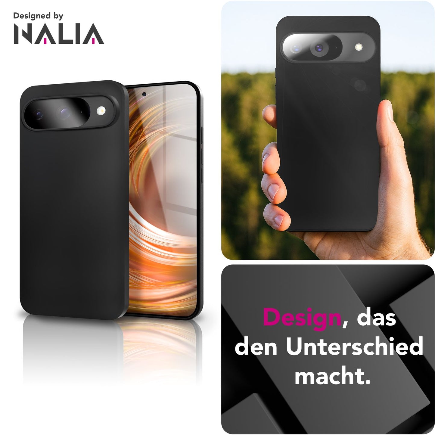 NALIA Strider Hülle für Google Pixel 9 – Schlankes 1,28mm TPU Cover in Matt-Schwarz, Handyhülle mit Soft-Touch Finish & Staubschutz-Tasten, Strapazierfähig, Kratzfeste Schutzhülle