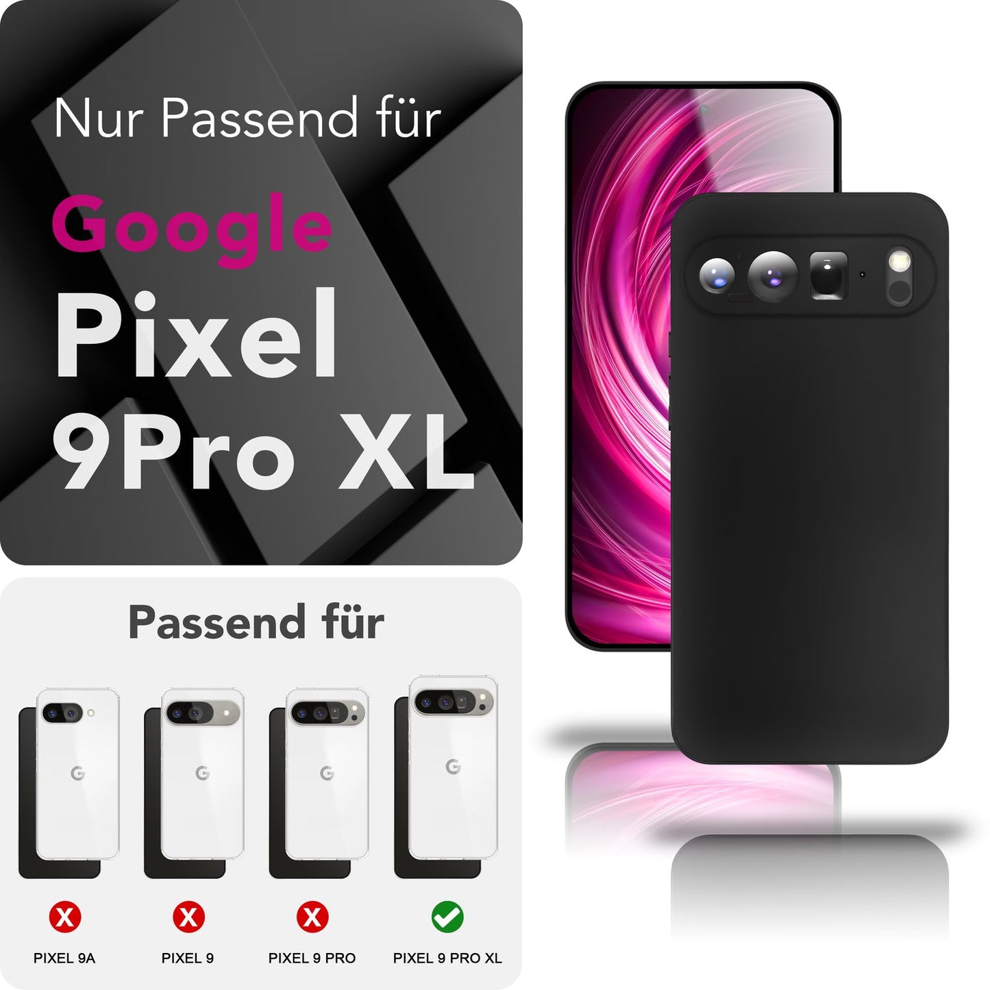NALIA Strider Hülle für Google Pixel 9 Pro XL – Schwarze 1,28mm TPU Handyhülle im mattierten Blackout Look, Dünnes Cover mit Staubschutz-Tasten, Fingerabdruckarm, Ultra-Slim Case