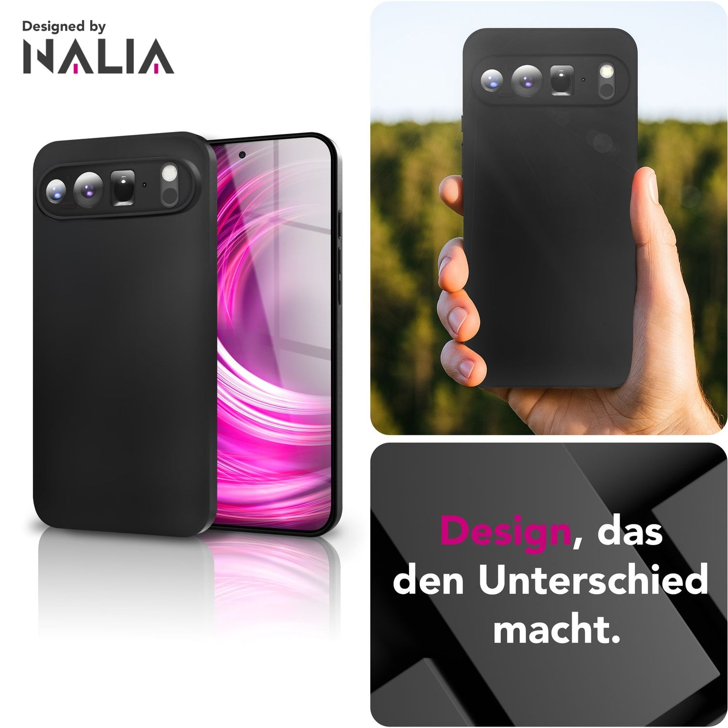 NALIA Strider Hülle für Google Pixel 9 Pro XL – Schwarze 1,28mm TPU Handyhülle im mattierten Blackout Look, Dünnes Cover mit Staubschutz-Tasten, Fingerabdruckarm, Ultra-Slim Case