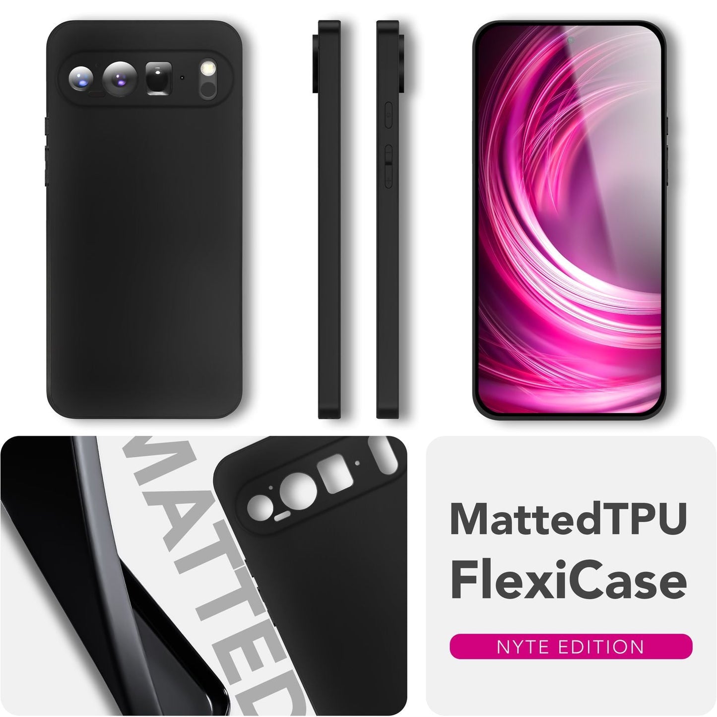 NALIA Strider Hülle für Google Pixel 9 Pro XL – Schwarze 1,28mm TPU Handyhülle im mattierten Blackout Look, Dünnes Cover mit Staubschutz-Tasten, Fingerabdruckarm, Ultra-Slim Case