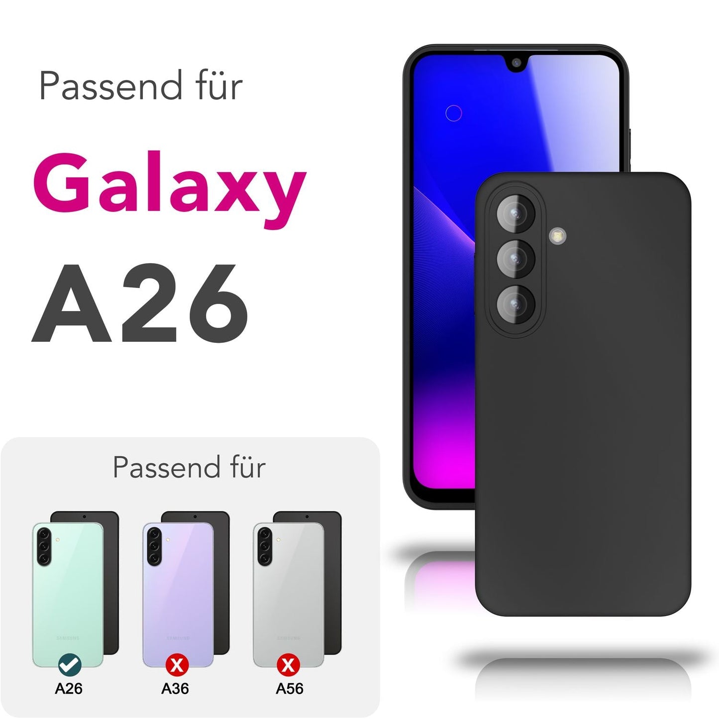 NALIA Strider Hülle für Samsung Galaxy A26 – Ultraflaches TPU Case 1,28mm, Mattes Backcover mit Staubschutz-Buttons, Fingerabdruckarmes Finish, Schwarze Strapazierfähige Handyhülle