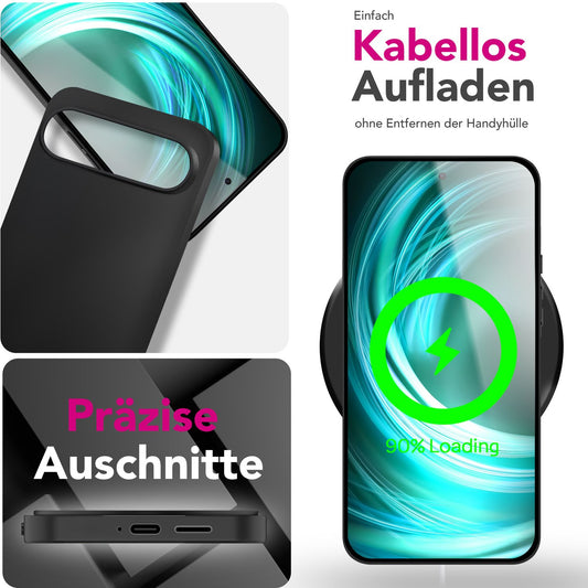 NALIA Strider Hülle für Google Pixel 9 Pro – Ultradünnes 1,28mm TPU Case, Mattes Schwarz, Handyhülle mit Staubgeschützten Tasten, Anti-Fingerprint Beschichtung, Slim Cover