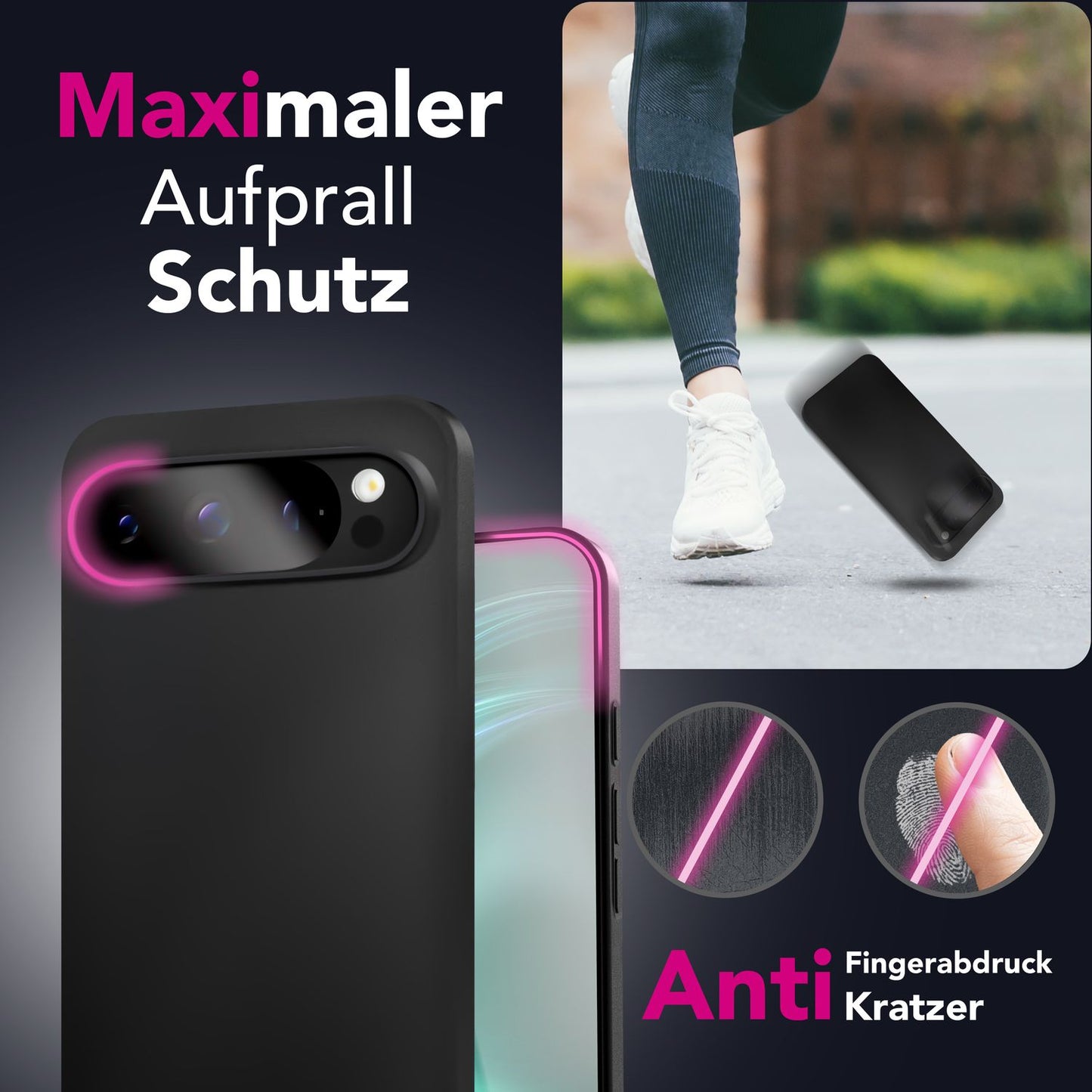 NALIA Strider Hülle für Google Pixel 9 Pro – Ultradünnes 1,28mm TPU Case, Mattes Schwarz, Handyhülle mit Staubgeschützten Tasten, Anti-Fingerprint Beschichtung, Slim Cover