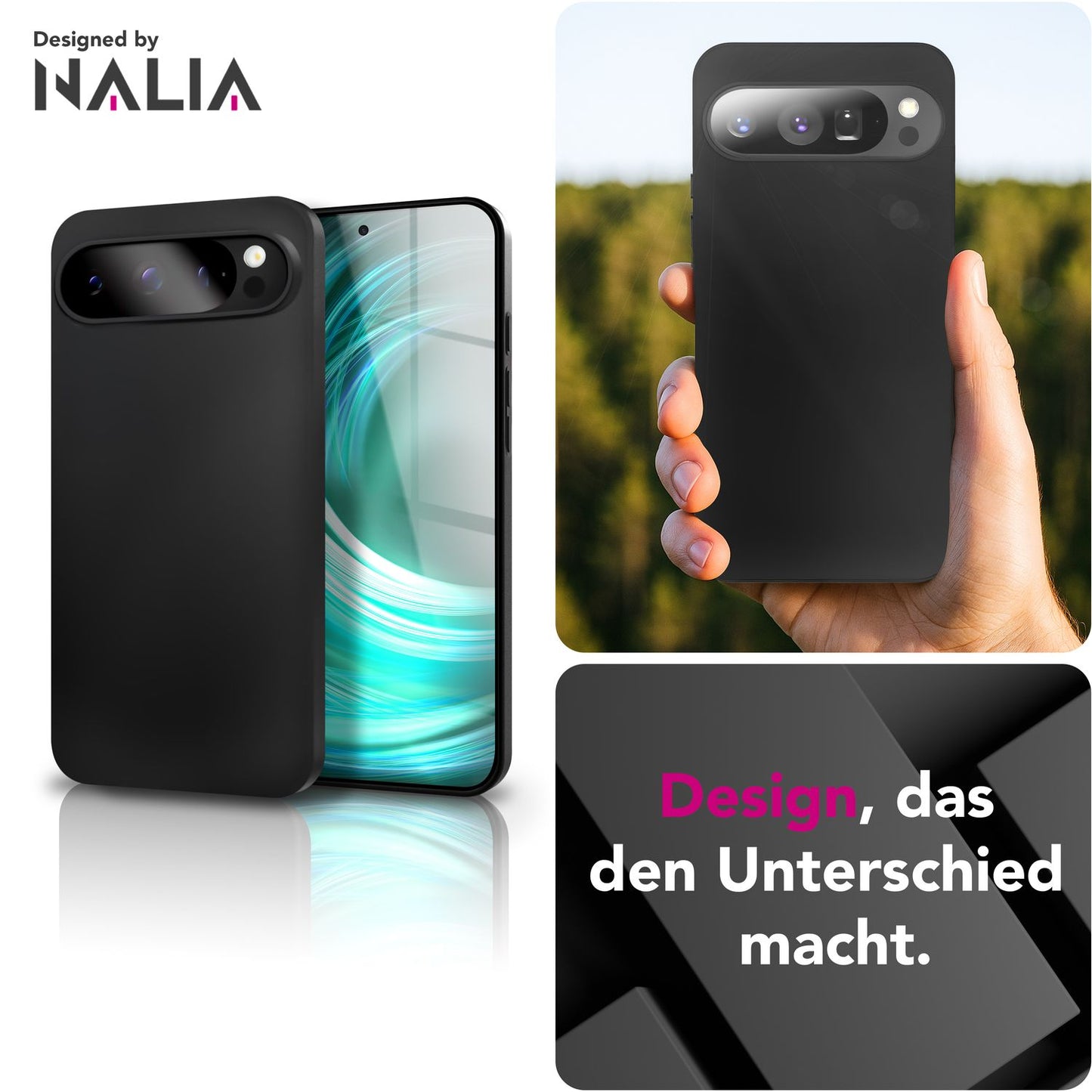 NALIA Strider Hülle für Google Pixel 9 Pro – Ultradünnes 1,28mm TPU Case, Mattes Schwarz, Handyhülle mit Staubgeschützten Tasten, Anti-Fingerprint Beschichtung, Slim Cover
