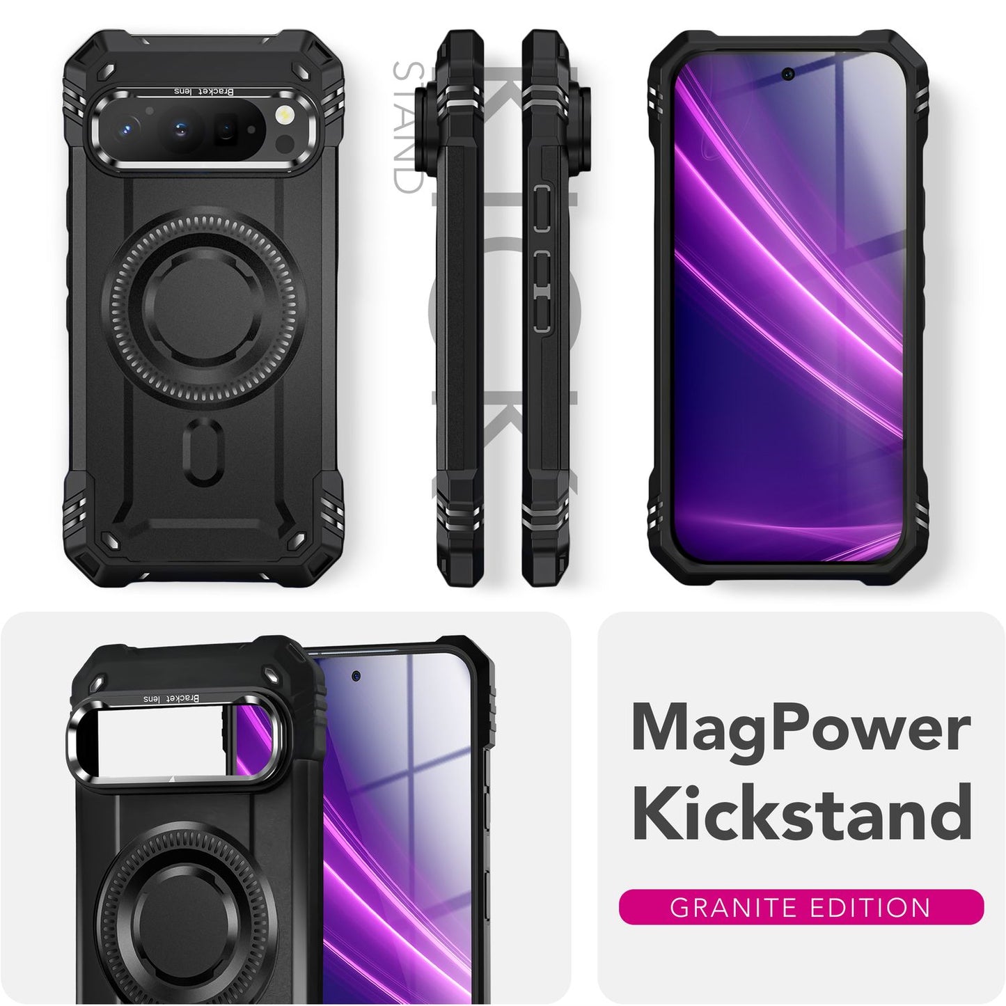 NALIA Granite Hülle für Google Pixel 9 Pro – Handyhülle für MagSafe, Extrem Widerstandsfähige Panzerhülle mit Kickstand, Harte Rückseite & Schutzrahmen gegen Aufprall