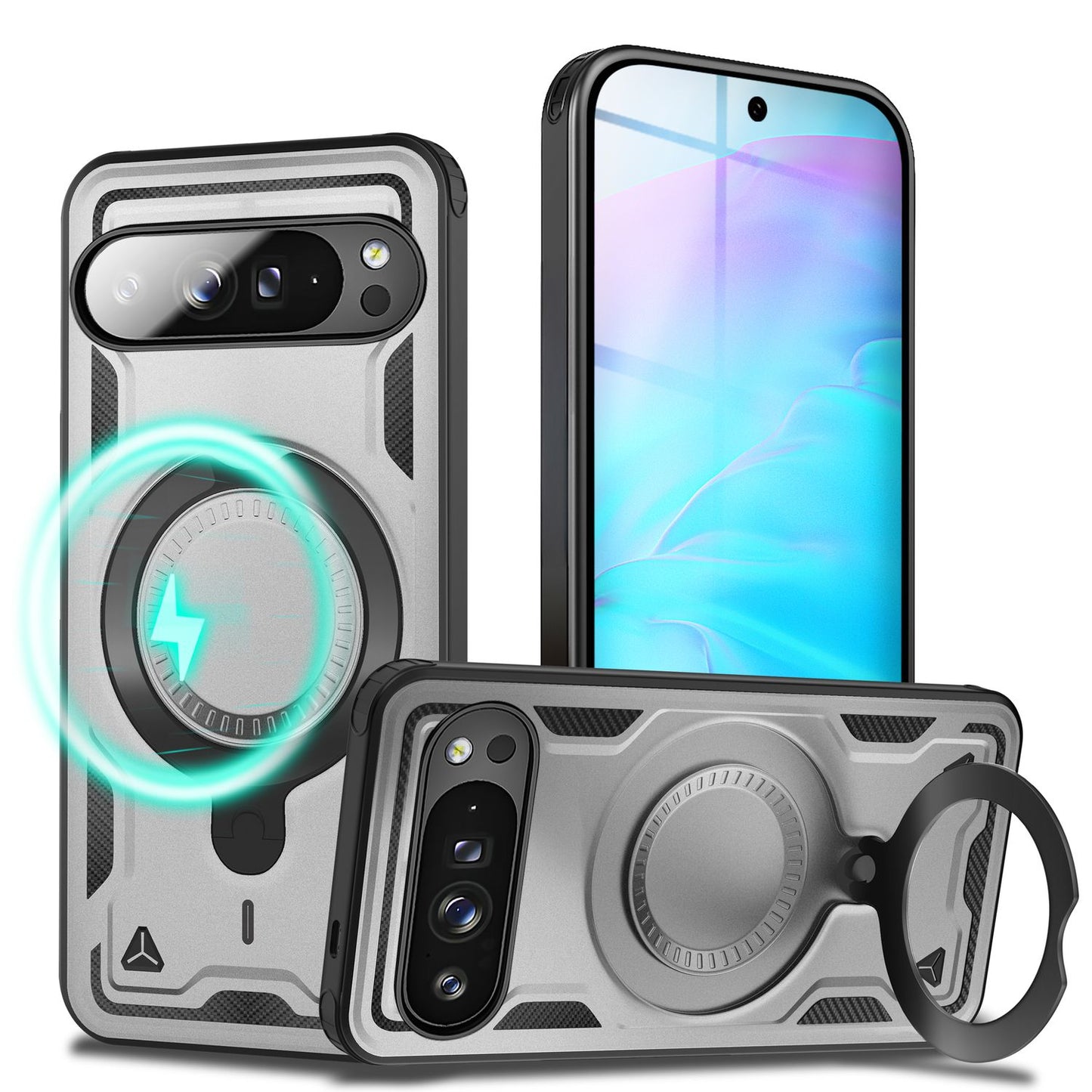 NALIA Stormguard Hülle für Google Pixel 9 Pro – Handyhülle für MagSafe, Shockproof Case mit Stoßschutz, 360° Dreh-Ring, Kickstand & Finger-Halter, Militär Schutzhülle