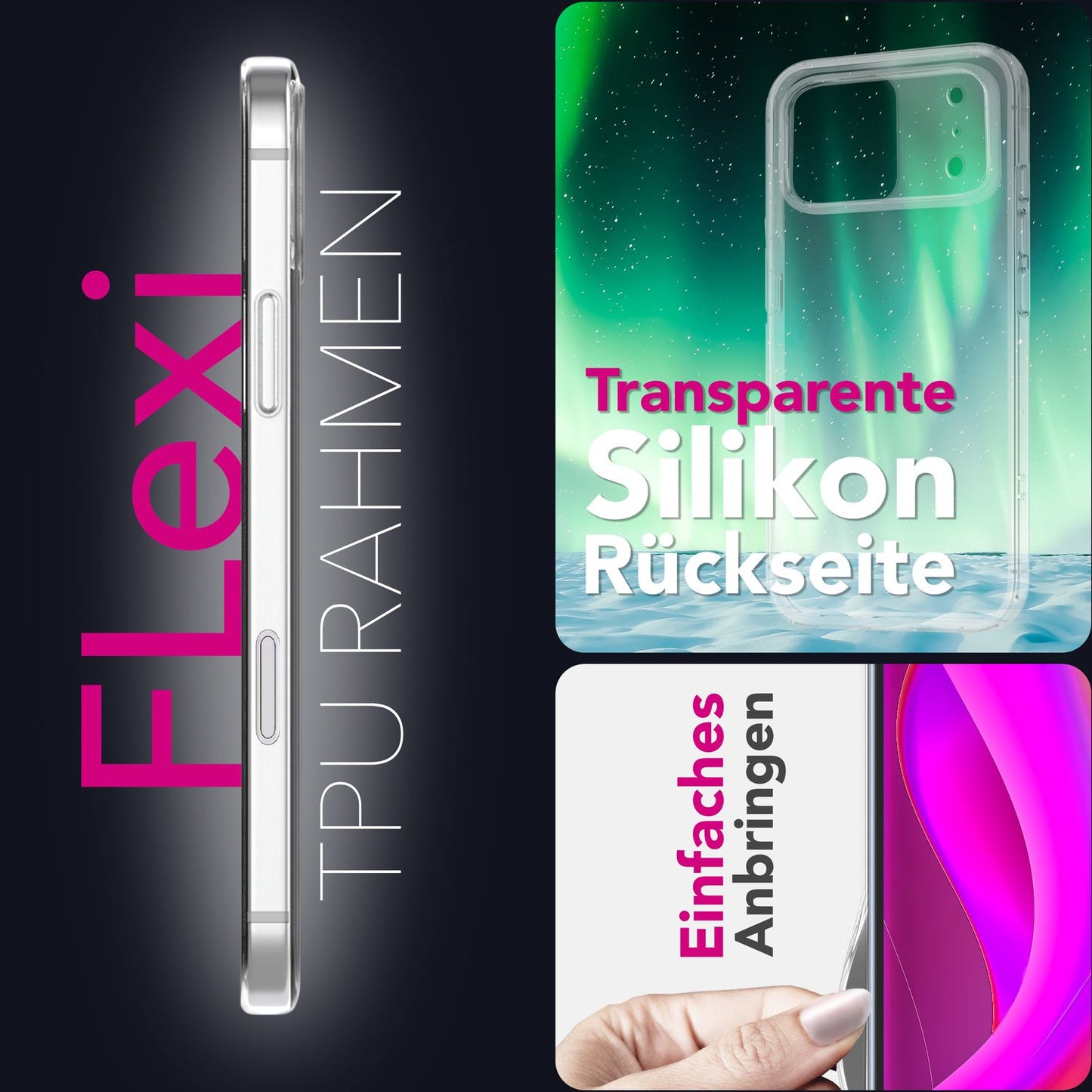 Husă NALIA AirFlex Crystal Clear - Dimensiune pentru iPhone 17 Pro Max, Silicon TPU, Anti-Îngălbenire