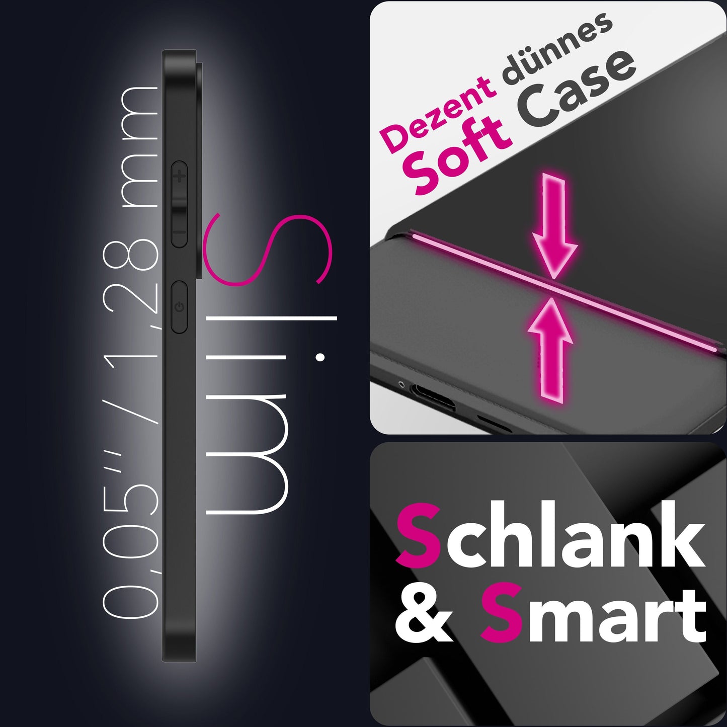 NALIA Hülle Strider - Ultradünn 1,28mm Soft-Touch TPU Staubschutz Tasten Schwarz