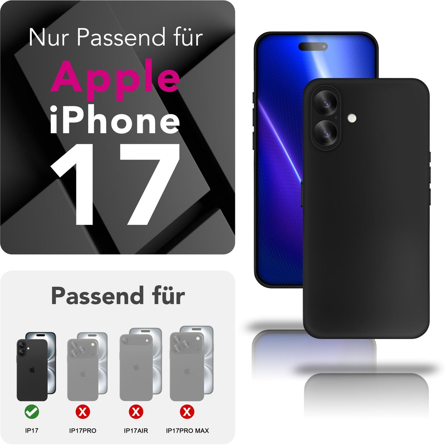NALIA Hülle Strider für Apple iPhone 17 (Mattes Slim-Case) - 1,28mm Dünn, Flexibles TPU Silikon, Integrierter Tastenschutz, Fingerabdruck-Reduzierend, Handy Schutzhülle - Schwarz