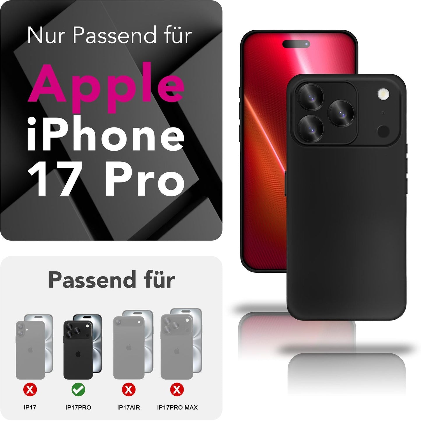 NALIA Hülle Strider für Apple iPhone 17 Pro (Mattes Slim-Case) - 1,28mm Dünn, Soft-Touch TPU Cover, Staubdichter Tastenschutz, Fingerprint-Reduzierend, Handy Schutzhülle - Schwarz