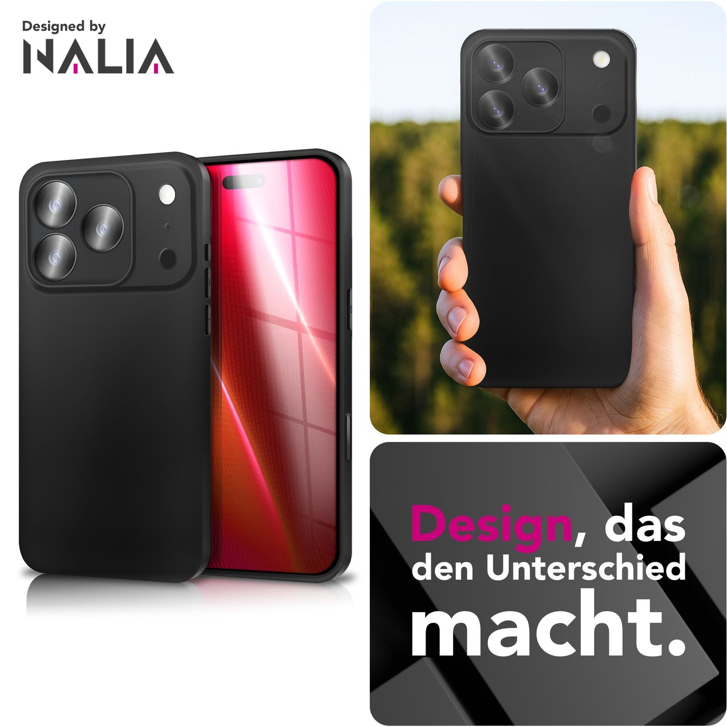 NALIA Hülle Strider für Apple iPhone 17 Pro (Mattes Slim-Case) - 1,28mm Dünn, Soft-Touch TPU Cover, Staubdichter Tastenschutz, Fingerprint-Reduzierend, Handy Schutzhülle - Schwarz