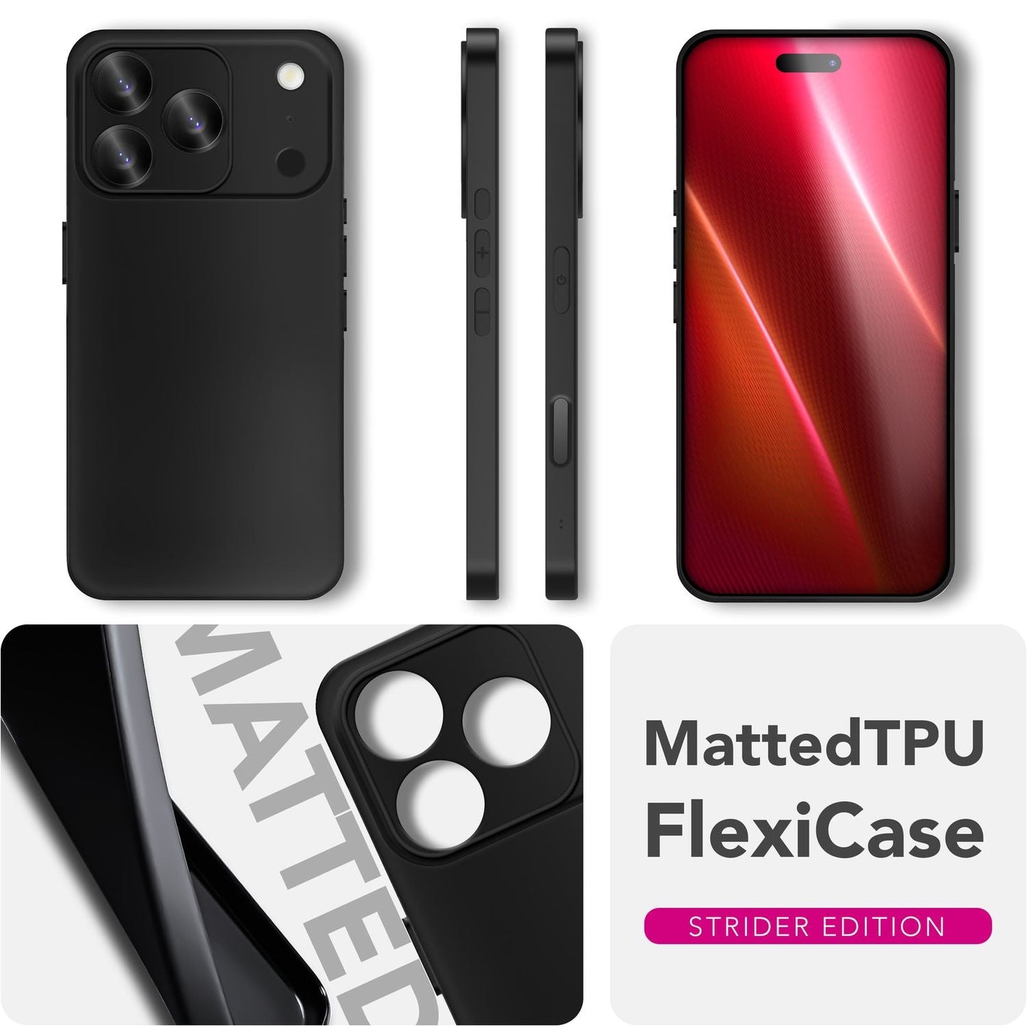 NALIA Hülle Strider für Apple iPhone 17 Pro (Mattes Slim-Case) - 1,28mm Dünn, Soft-Touch TPU Cover, Staubdichter Tastenschutz, Fingerprint-Reduzierend, Handy Schutzhülle - Schwarz