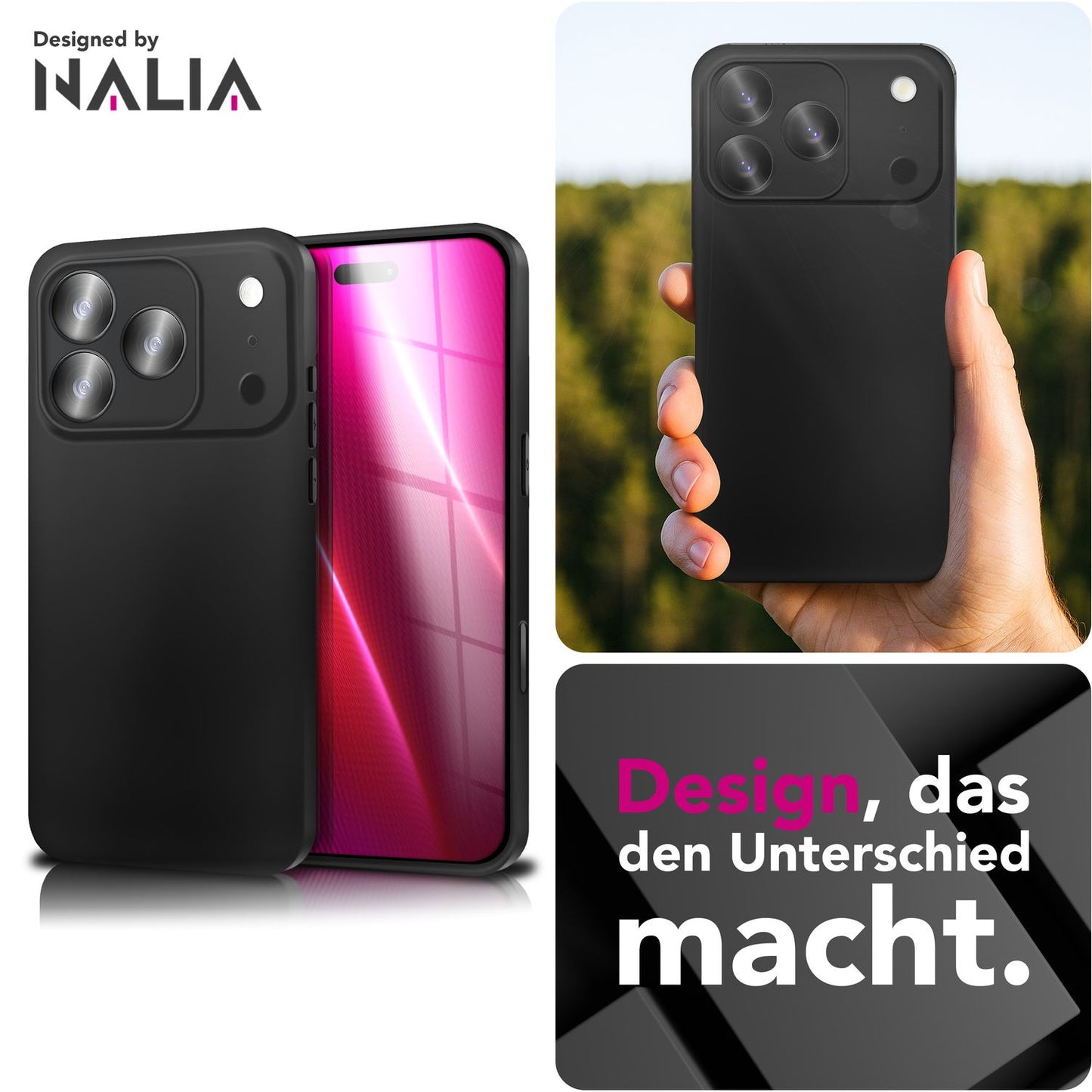 NALIA Hülle Strider für Apple iPhone 17 Pro Max (Mattes Slim-Case) - Ultradünn 1,28mm, Soft-Touch TPU Cover, Staubschutz Tasten, Fingerabdruckarm, Handy Schutzhülle - Schwarz