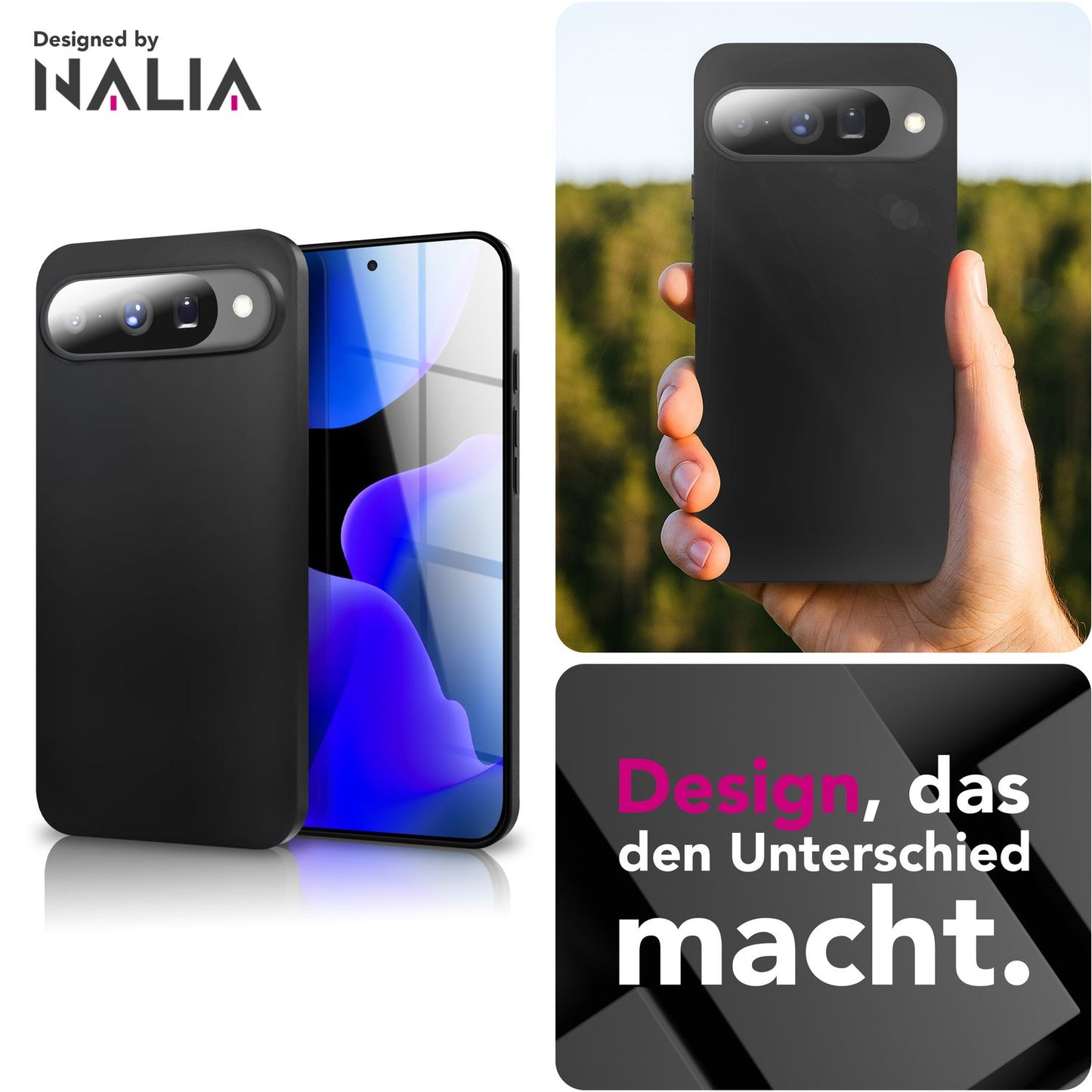 NALIA Hülle Strider für Google Pixel 10 (Mattes Slim-Case) - 1,28mm Dünn, Robustes TPU Silikon Cover, Tasten-Kappen für Staubschutz, Fingerabdruckarm, Handy Schutzhülle - Schwarz