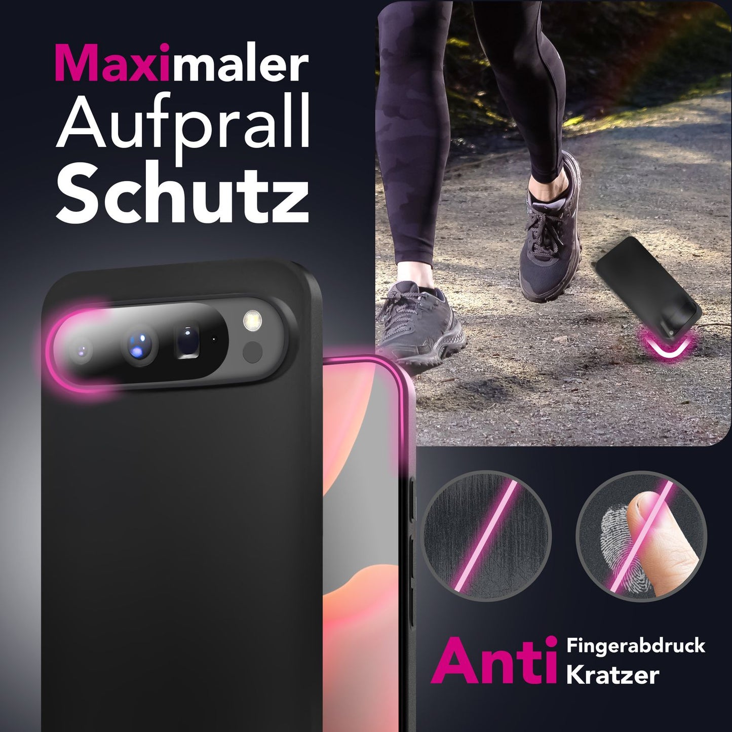 NALIA Hülle Strider für Google Pixel 10 Pro (Mattes Slim-Case) - 1,28mm Schlank, Flexibles TPU, Staubdichte Tasten-Kappen, Anti-Fingerprint Oberfläche, Handy Schutzhülle - Schwarz
