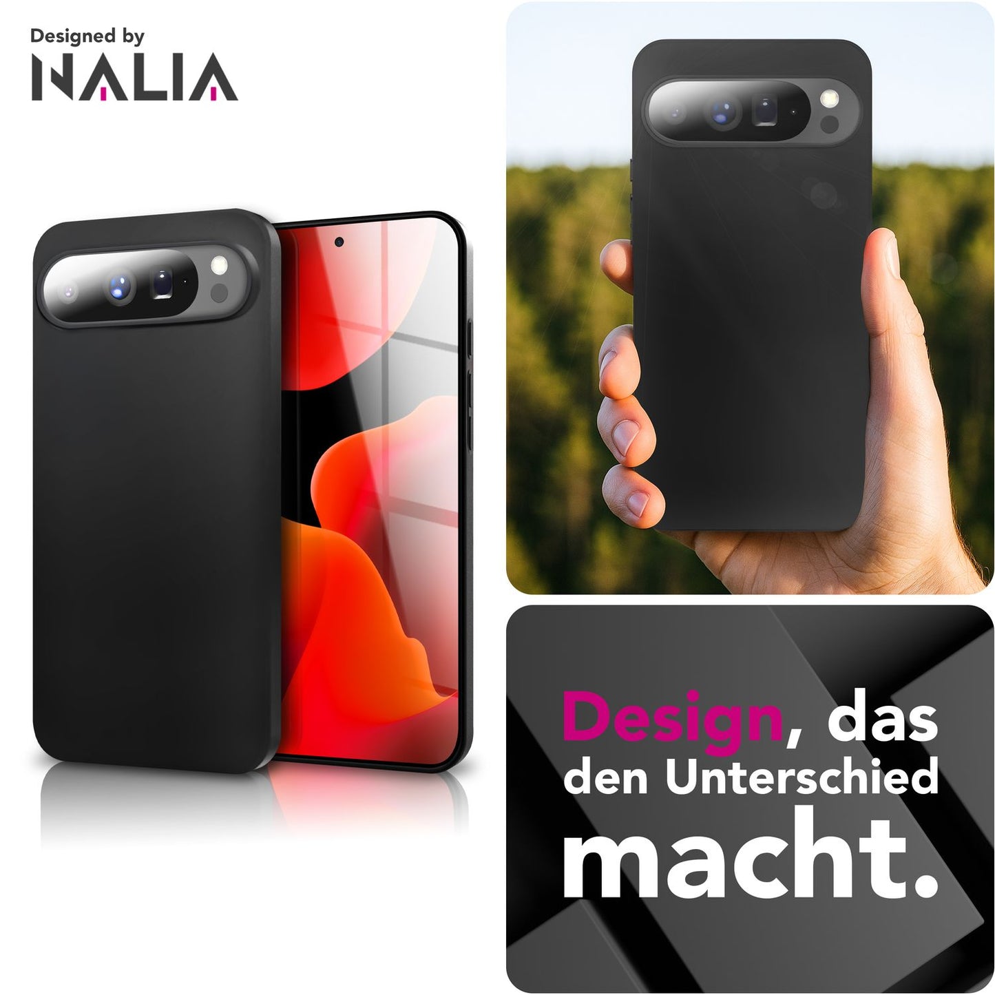 NALIA Hülle Strider für Google Pixel 10 Pro (Mattes Slim-Case) - 1,28mm Schlank, Flexibles TPU, Staubdichte Tasten-Kappen, Anti-Fingerprint Oberfläche, Handy Schutzhülle - Schwarz
