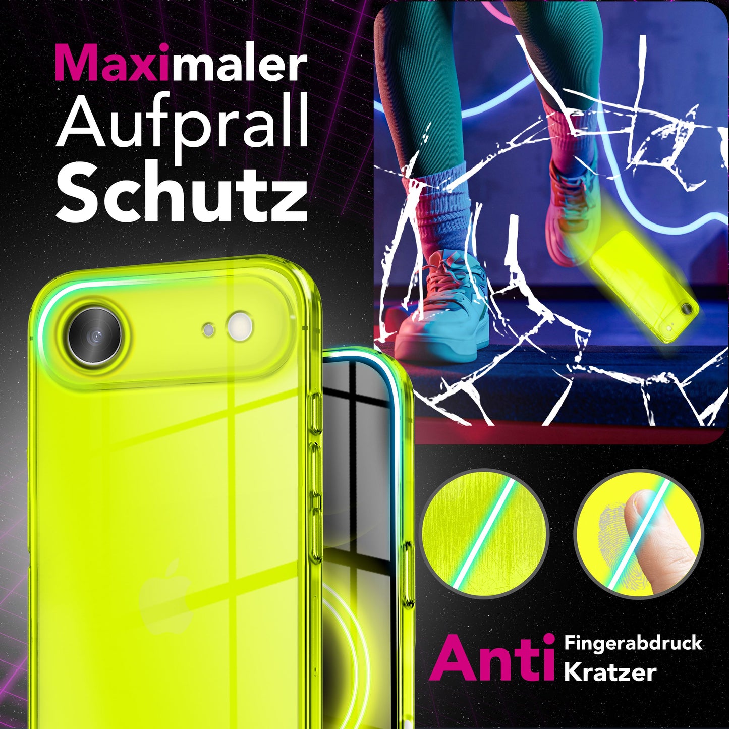 NALIA Hülle Vibe Neon - Größe 6,1 Zoll, TPU, Anti Gelb