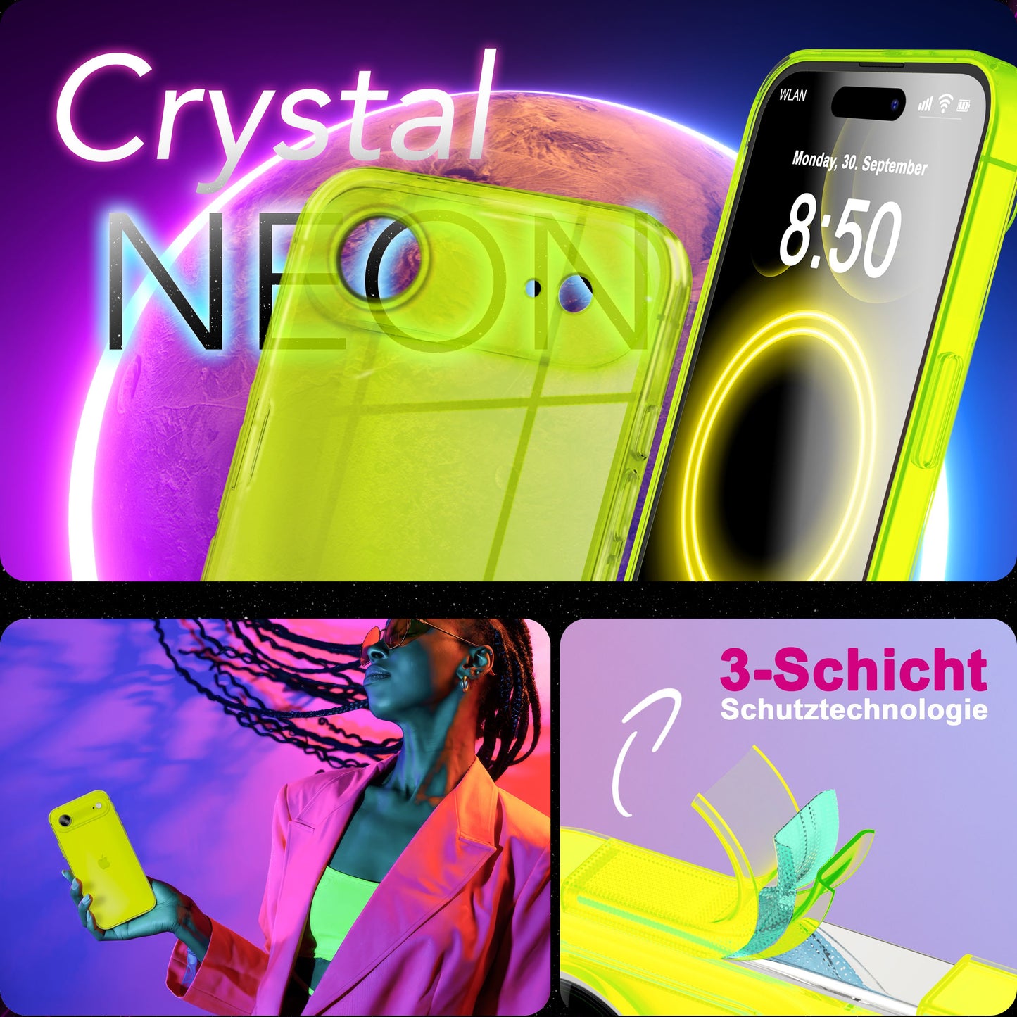 NALIA Hülle Vibe Neon - Größe 6,1 Zoll, TPU, Anti Gelb