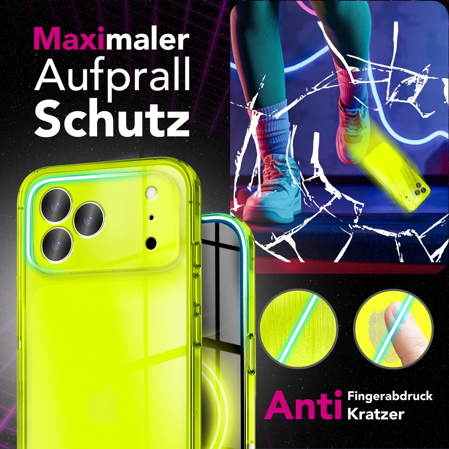 NALIA Hülle Vibe Leuchtende Neonfarben - iPhone 17 Pro Max Größe 6,7 Zoll, TPU Transparent, Anti Gelb
