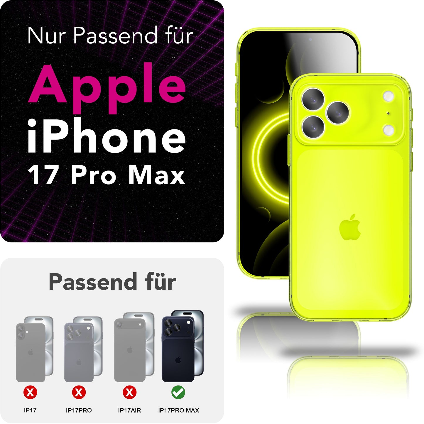 NALIA Hülle Vibe Leuchtende Neonfarben - iPhone 17 Pro Max Größe 6,7 Zoll, TPU Transparent, Anti Gelb