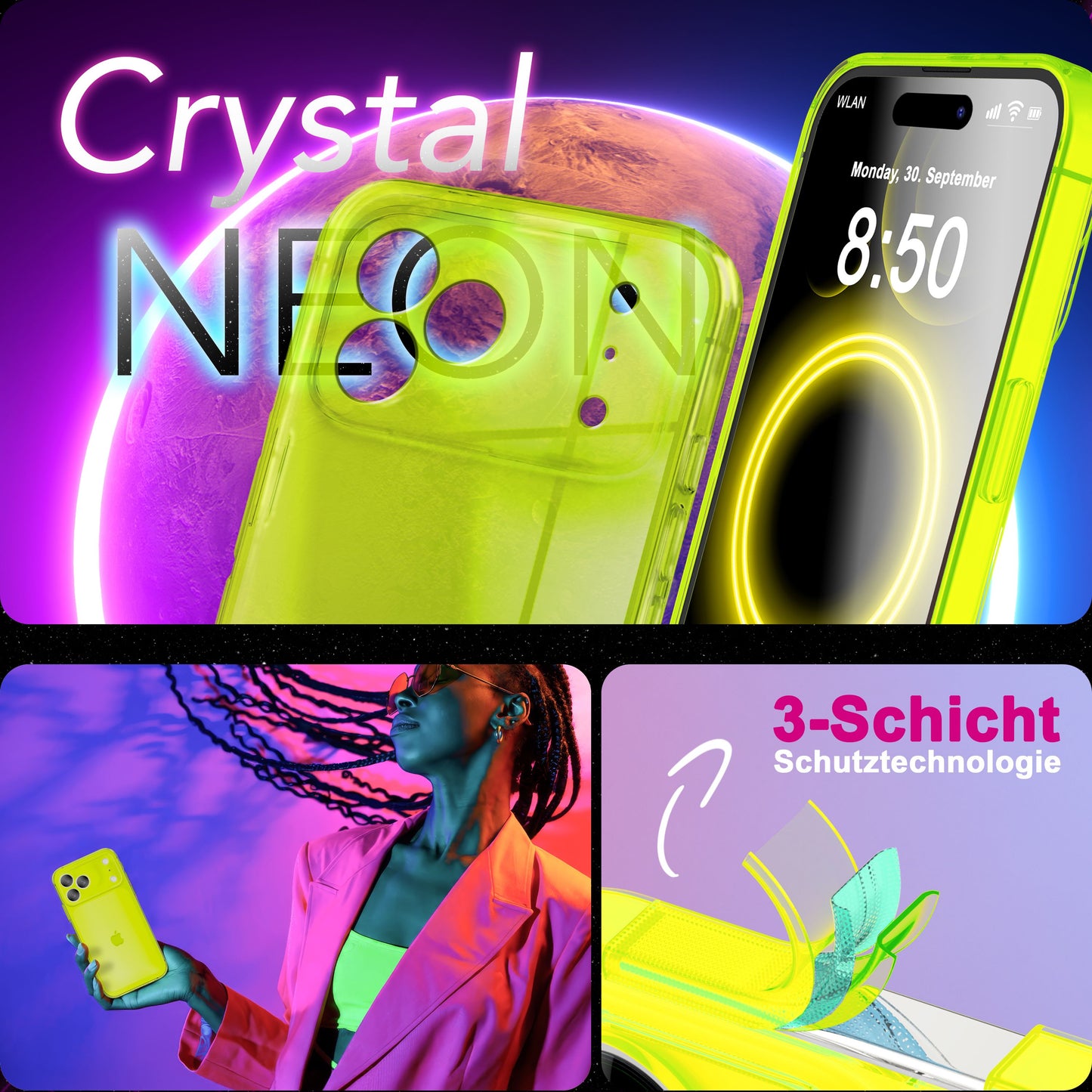 NALIA Hülle Vibe Leuchtende Neonfarben - iPhone 17 Pro Max Größe 6,7 Zoll, TPU Transparent, Anti Gelb