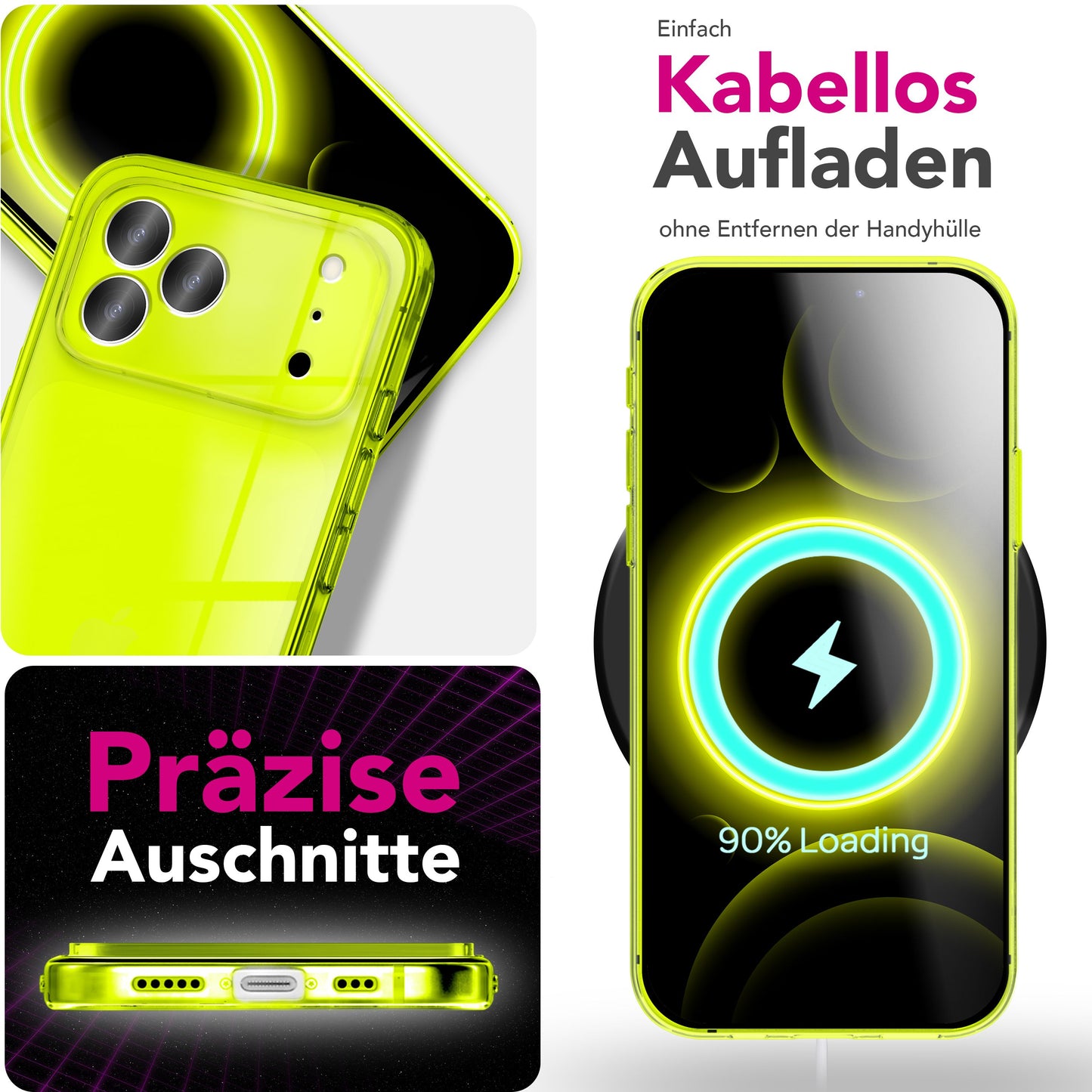 NALIA Hülle Vibe Leuchtende Neonfarben - iPhone 17 Pro Max Größe 6,7 Zoll, TPU Transparent, Anti Gelb