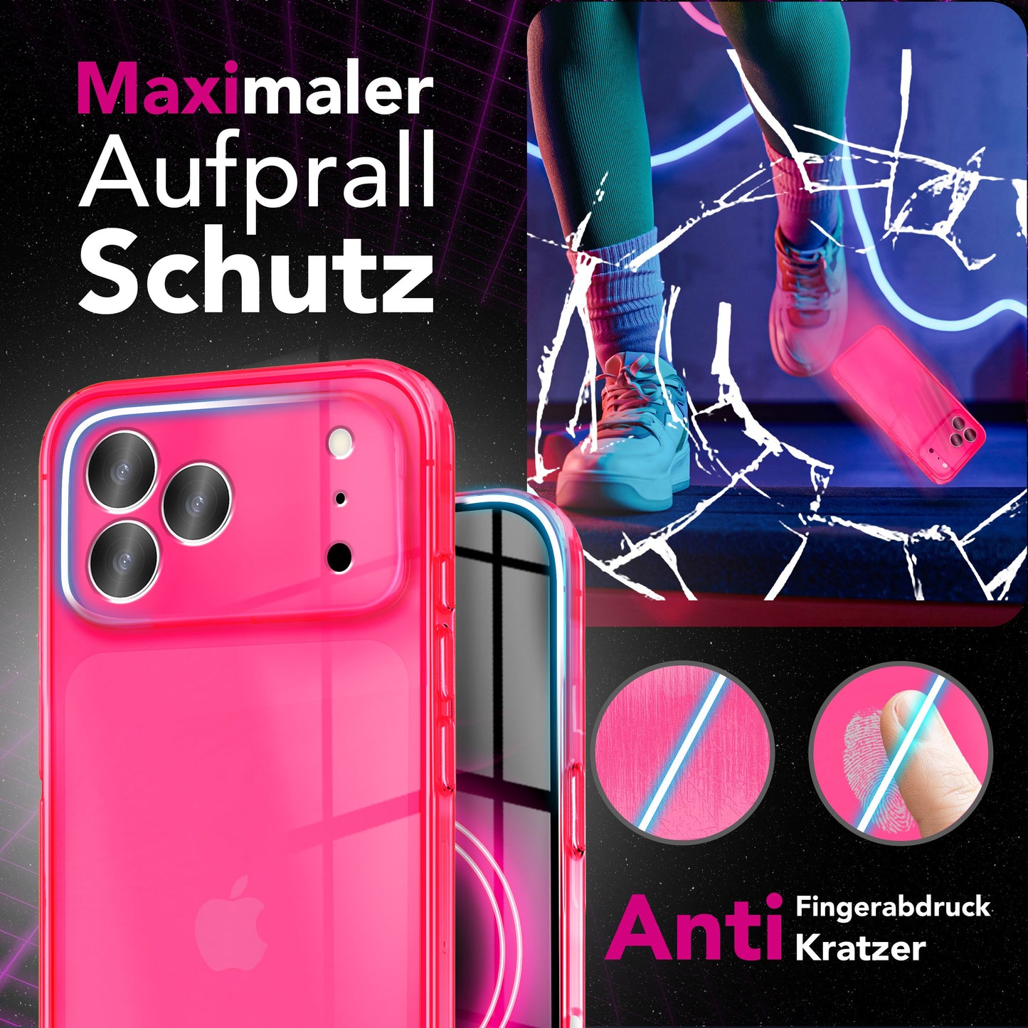 NALIA Hülle Vibe Leuchtende Neonfarben - iPhone 17 Pro Max Größe 6,7 Zoll, TPU Transparent, Anti Gelb