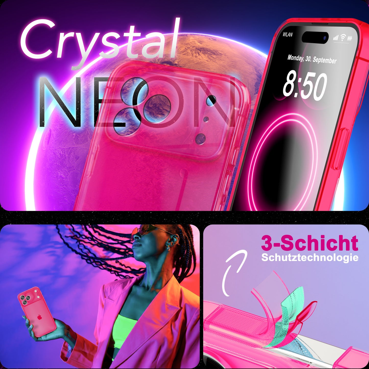 NALIA Hülle Vibe Leuchtende Neonfarben - iPhone 17 Pro Max Größe 6,7 Zoll, TPU Transparent, Anti Gelb