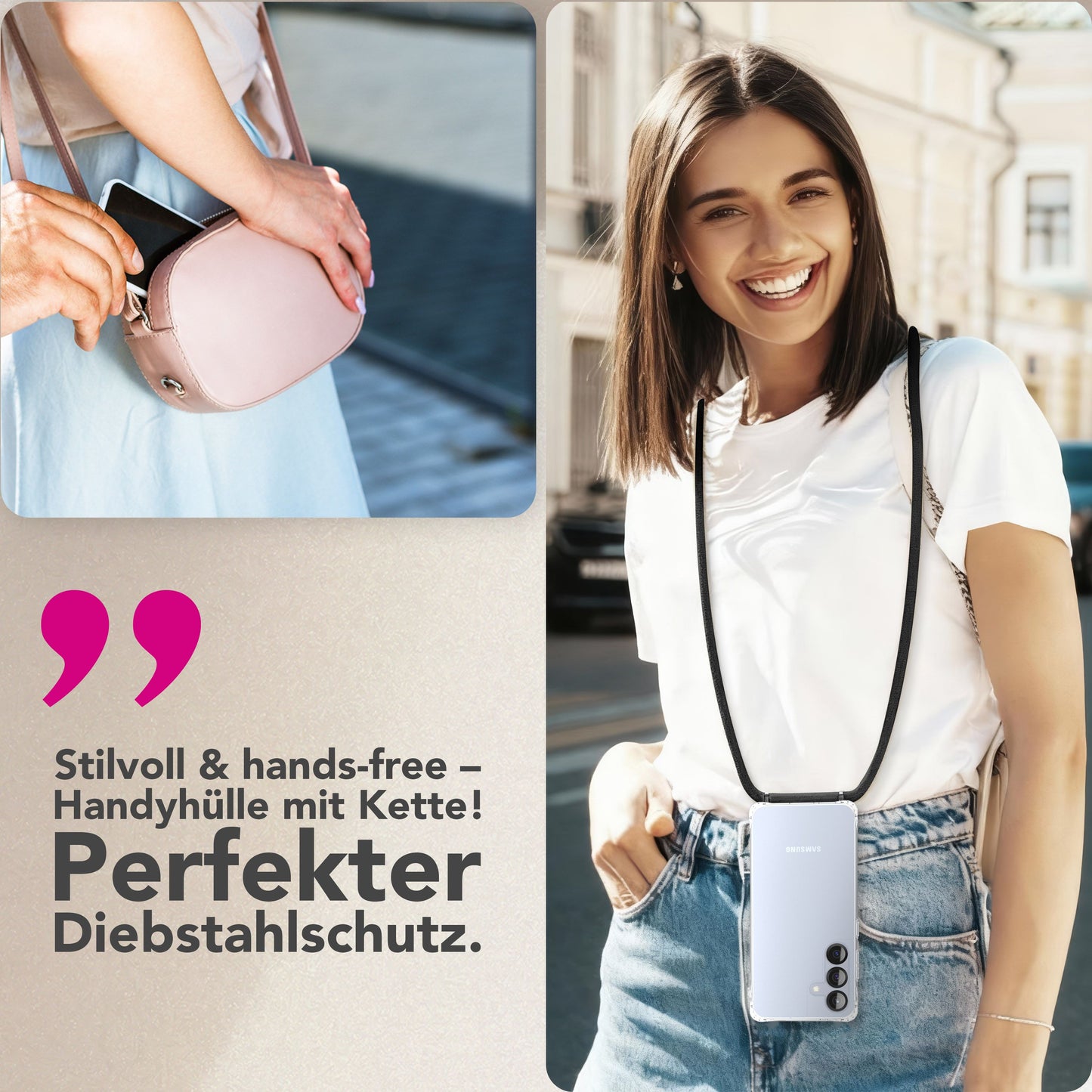 NALIA Hangit Umhängehülle - Kettenlänge 160 Cm Transparent Anti Gelb