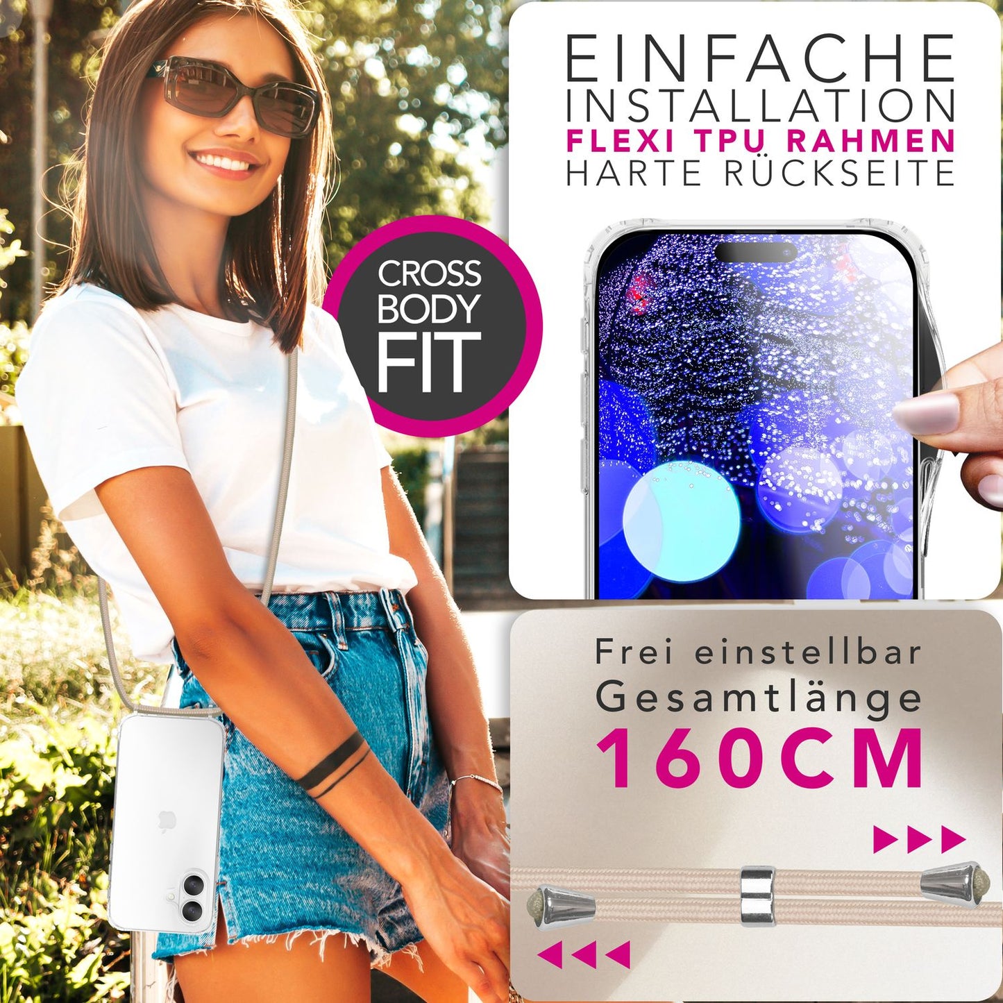 NALIA Hangit Umhängehülle - Klare Hülle Bandlänge 160 Zentimeter Anti Gelb Air Cushion Ecken