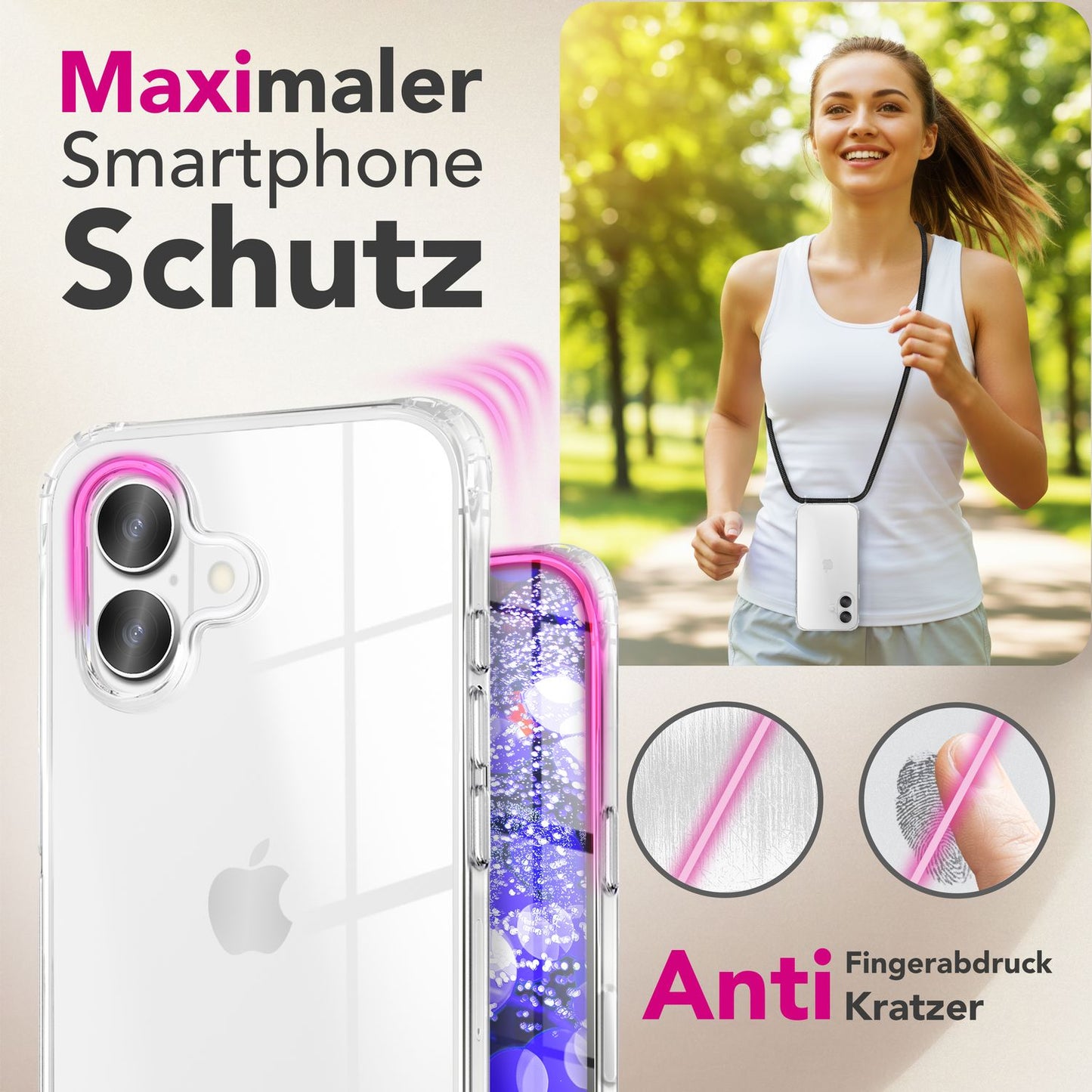 NALIA Hangit Umhängehülle - Klare Hülle Bandlänge 160 Zentimeter Anti Gelb Air Cushion Ecken