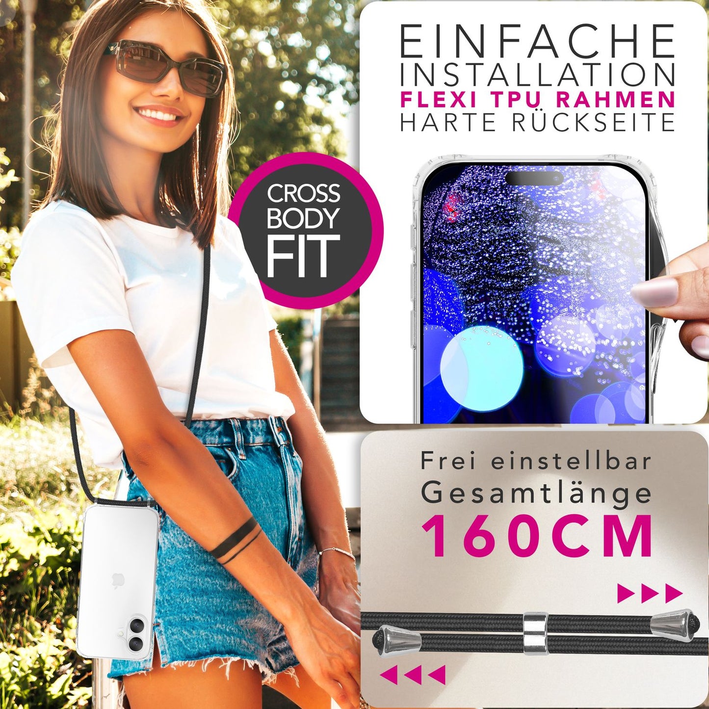 NALIA Hangit Umhängehülle - Klare Hülle Bandlänge 160 Zentimeter Anti Gelb Air Cushion Ecken