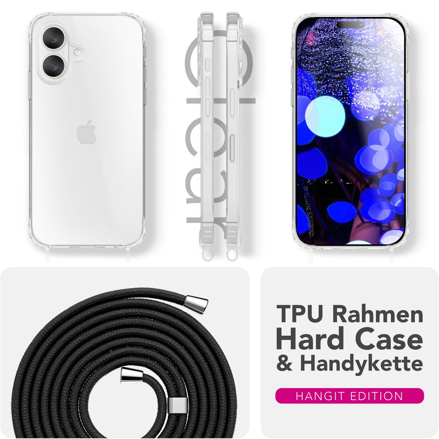 NALIA Hangit Umhängehülle - Klare Hülle Bandlänge 160 Zentimeter Anti Gelb Air Cushion Ecken