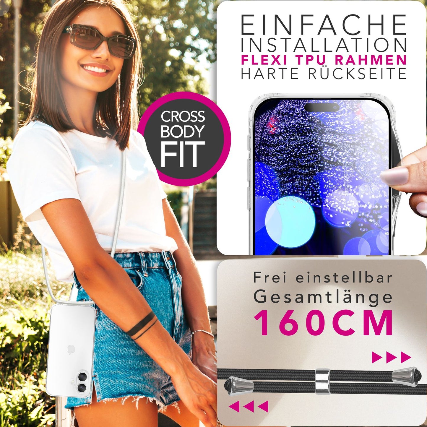 NALIA Hangit Umhängehülle - Klare Hülle Bandlänge 160 Zentimeter Anti Gelb Air Cushion Ecken
