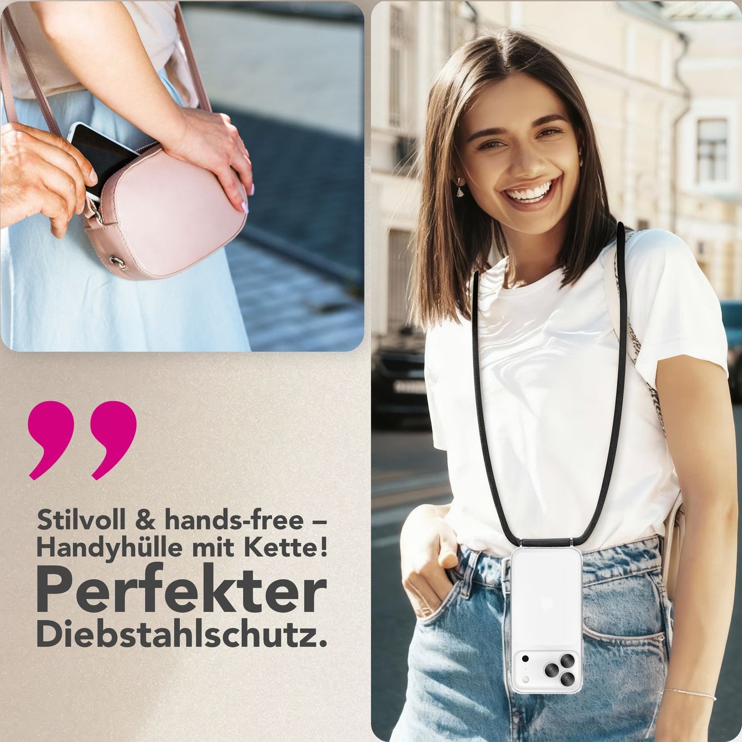 NALIA Hangit Umhängehülle - Kristallklares Cover, Stoßfest, 160 cm Verstellbare Handykette