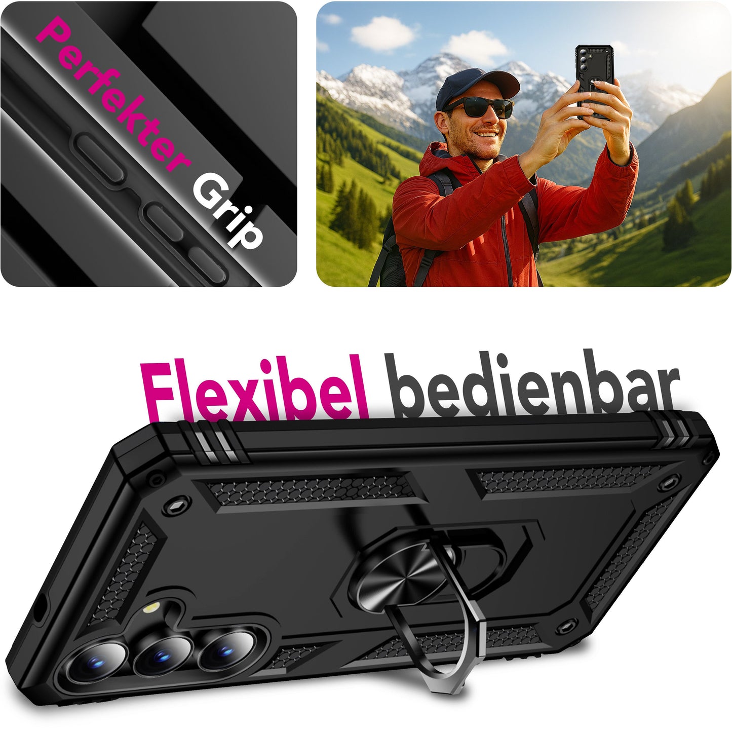 Protecție militară NALIA RingDefend - inel rotativ la 360°, suport, amortizor de șocuri