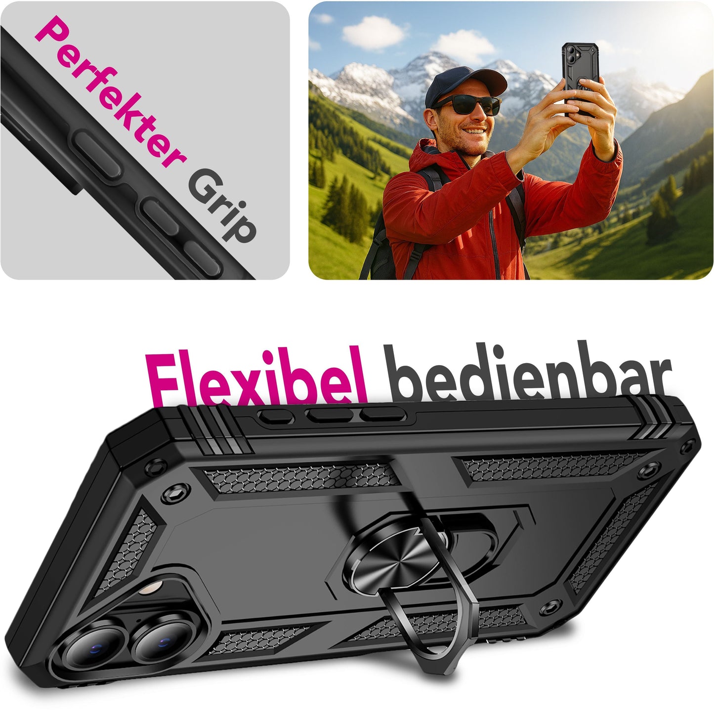 Obudowa NALIA RingDefend Military Protection – pierścień obrotowy 360 stopni, stojak, odporny na wstrząsy